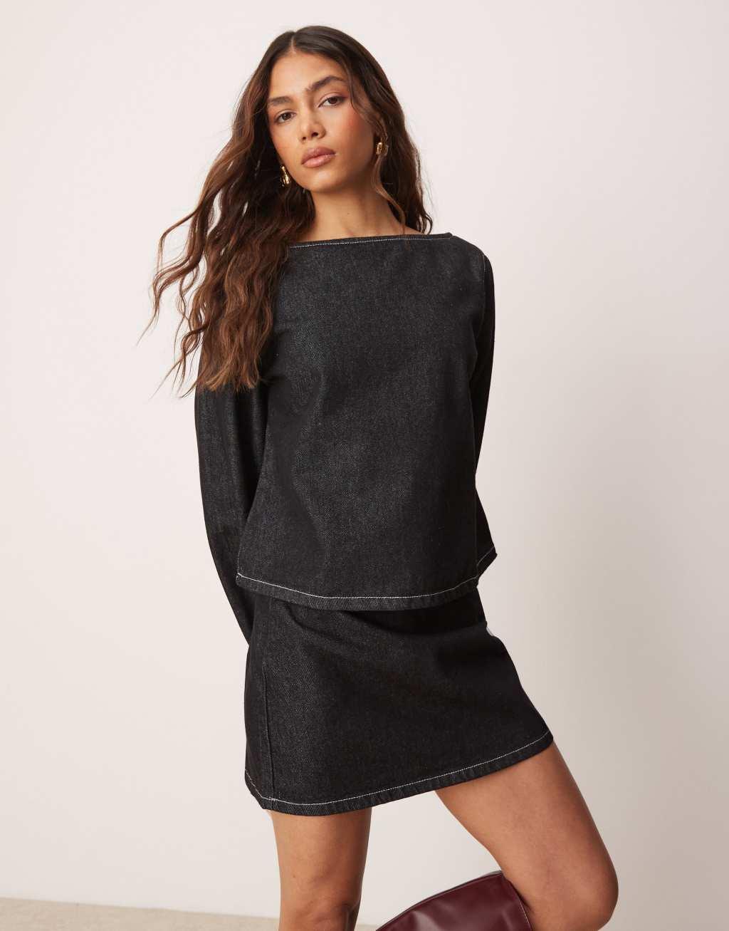 ASOS DESIGN clean denim micro skirt in black Product Image