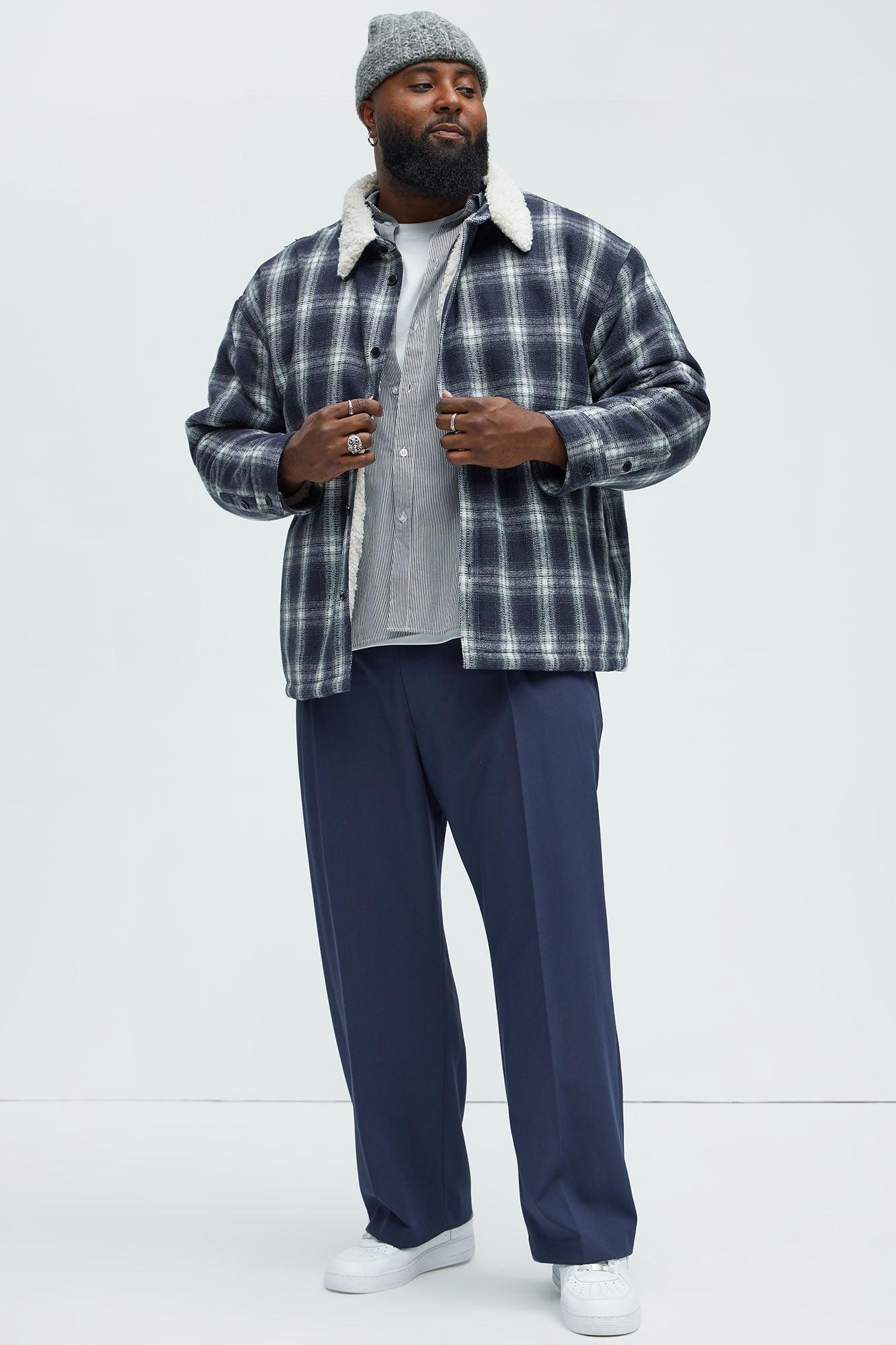 Sherpa Flannel Shacket - Blue/combo Male Product Image