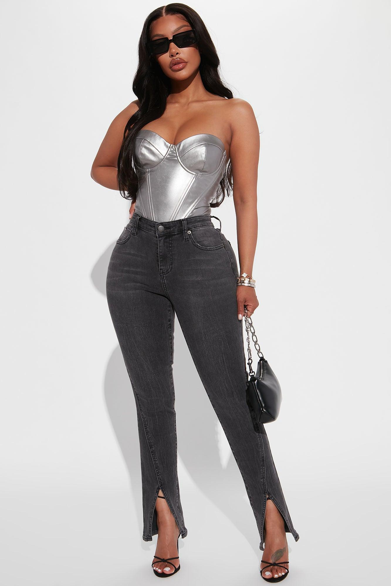Valentina Metallic PU Corset Bodysuit - Silver Product Image