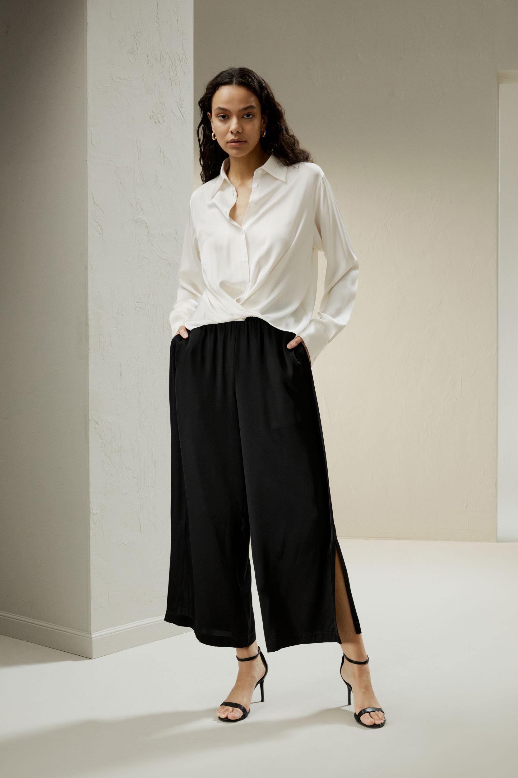 Hem Pleated Silk Blouse Product Image