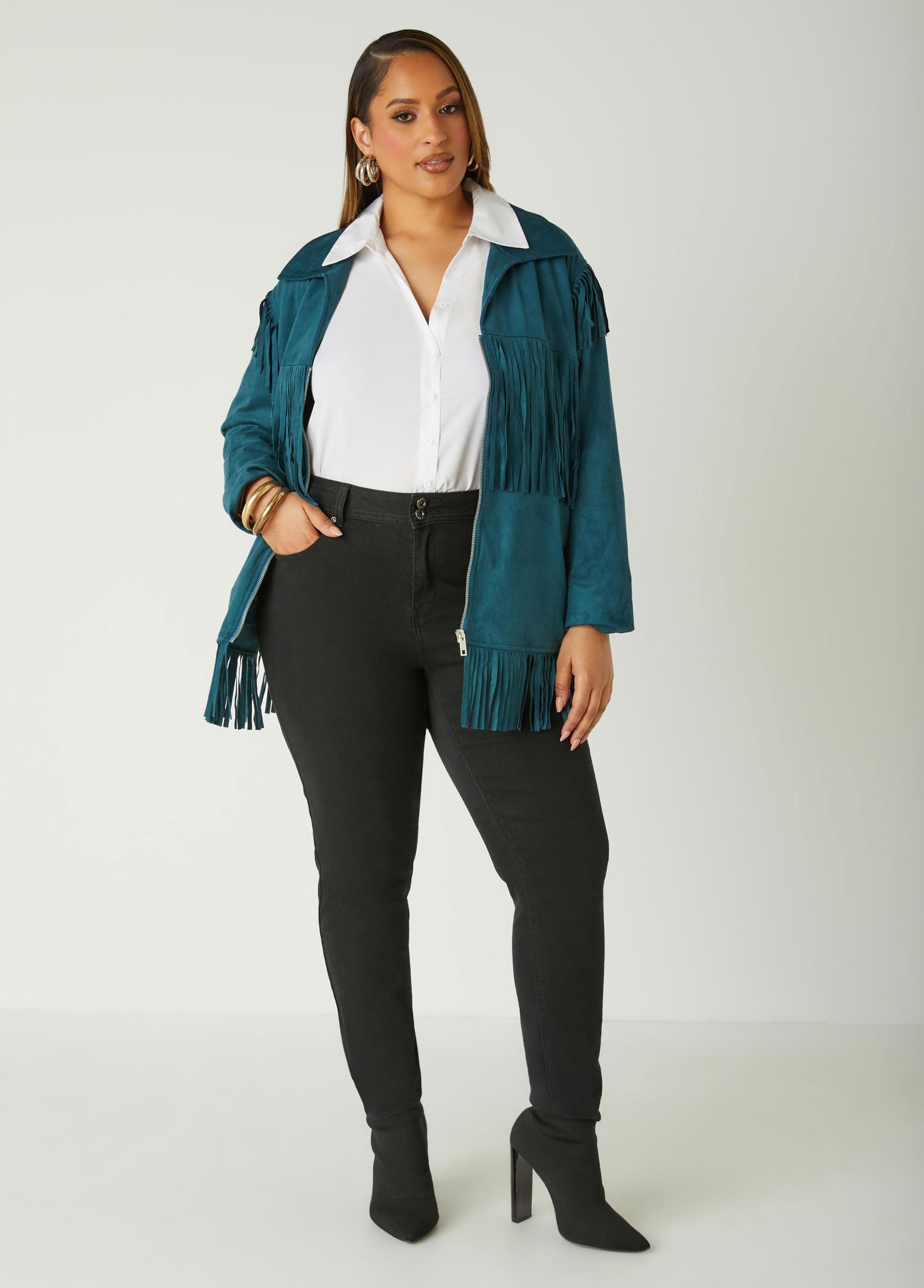 Plus Size Fringed Faux Suede Jacket Ashley Stewart Product Image