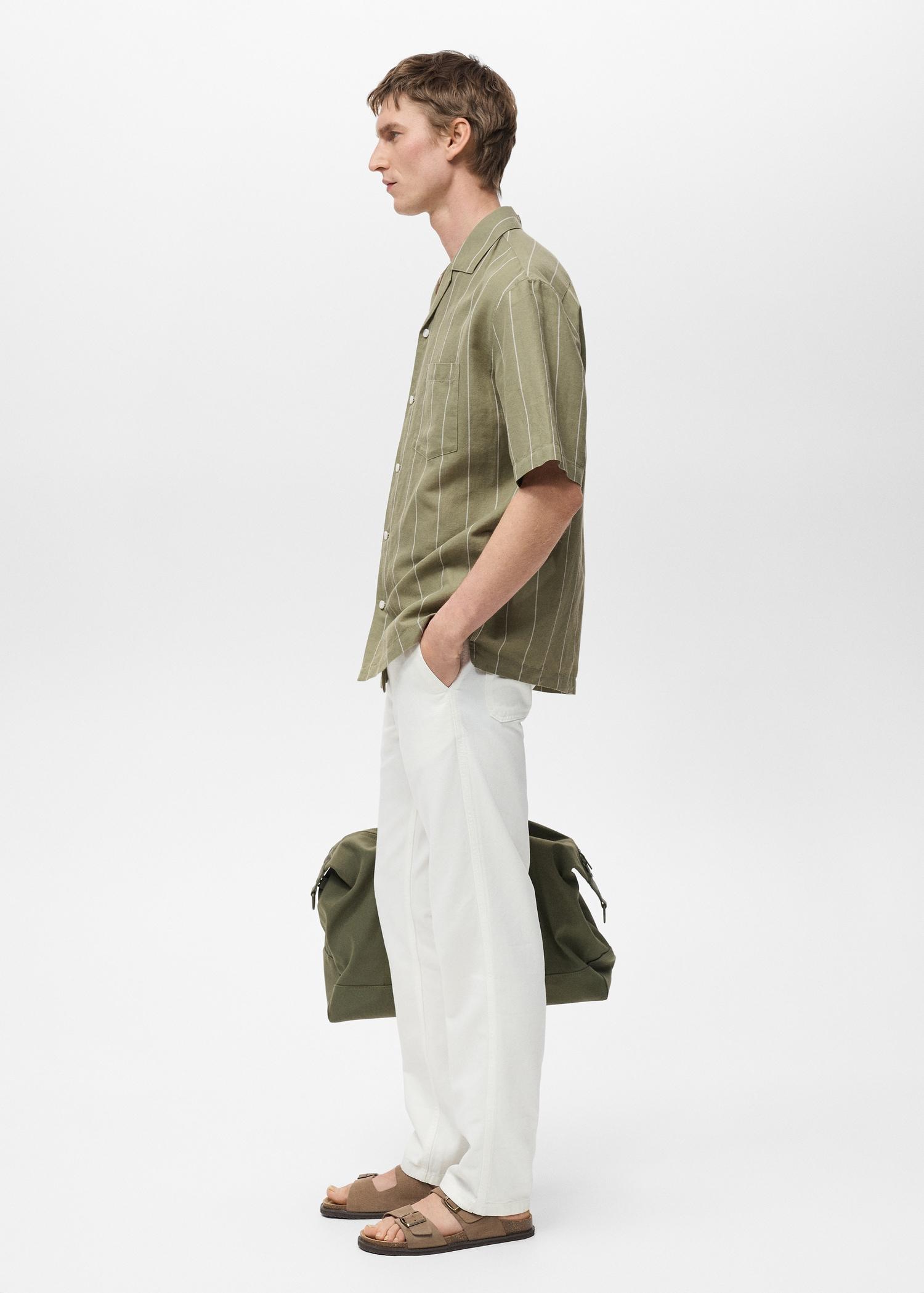Linen bowling shirt with pinstripes - Men | MANGO USA Product Image