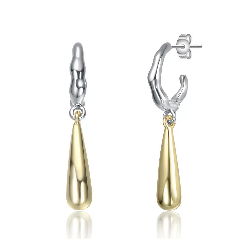 Two Tone 14k Gold Plated C-Hoop Briolette Drop Earrings, Womens Product Image