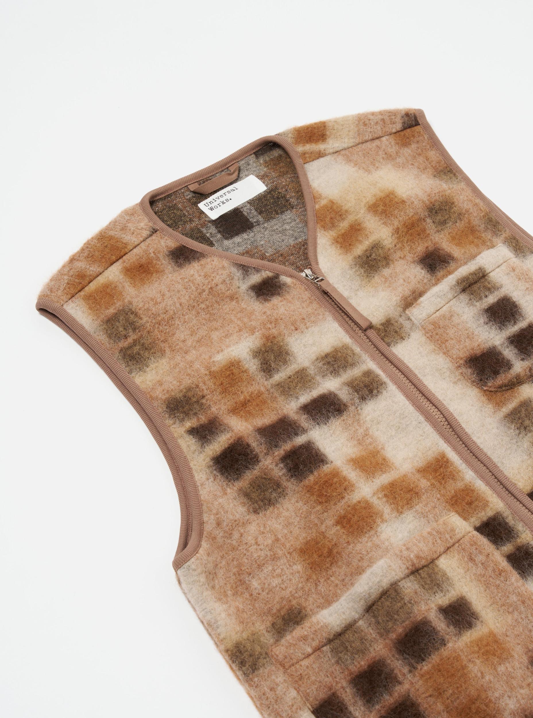 Universal Works Zip Gilet in Sand Mosaic Fleece Product Image