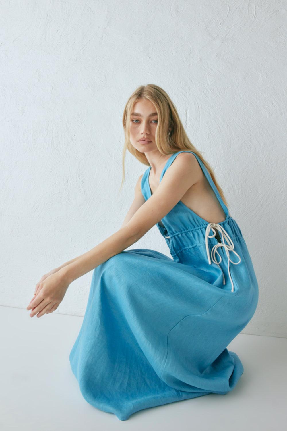 Paros Palms Linen Midi Dress Sea Product Image