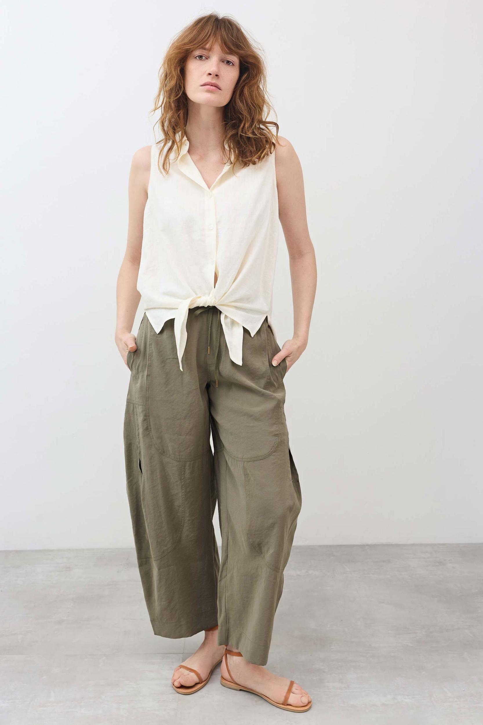 Sleeveless Tie Front Button Down Product Image