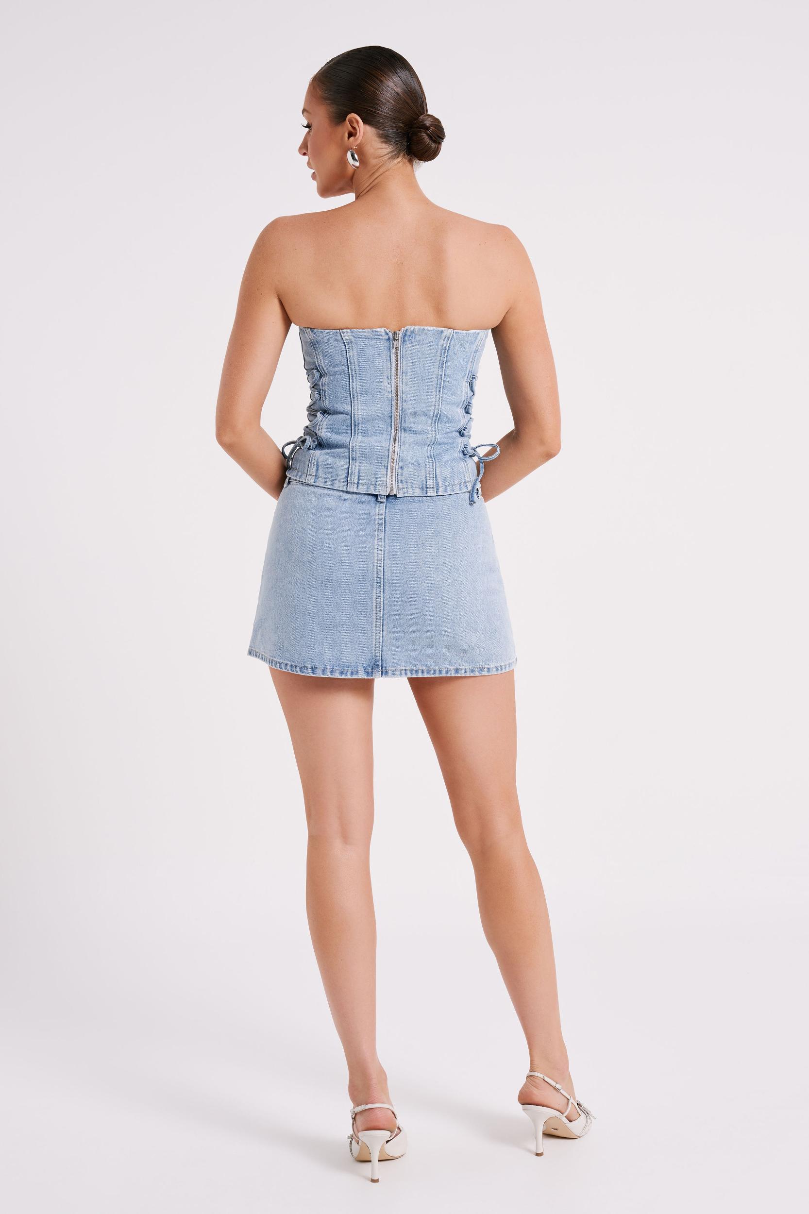 Scheana Denim Corset - Mid Blue Product Image