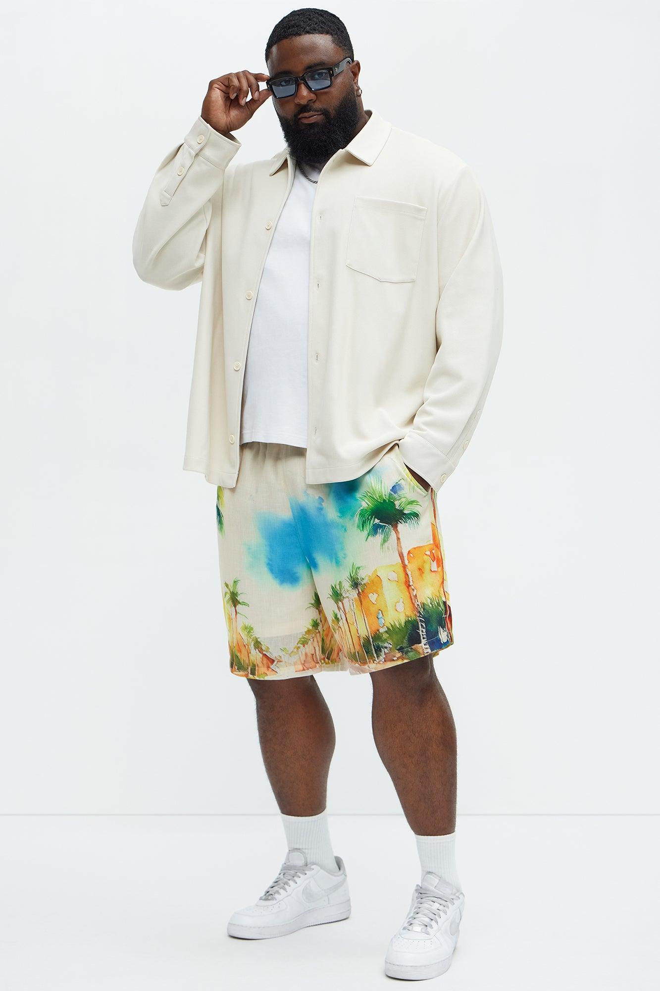 Watercolor Tropics Resort Shorts - Cream/combo Product Image