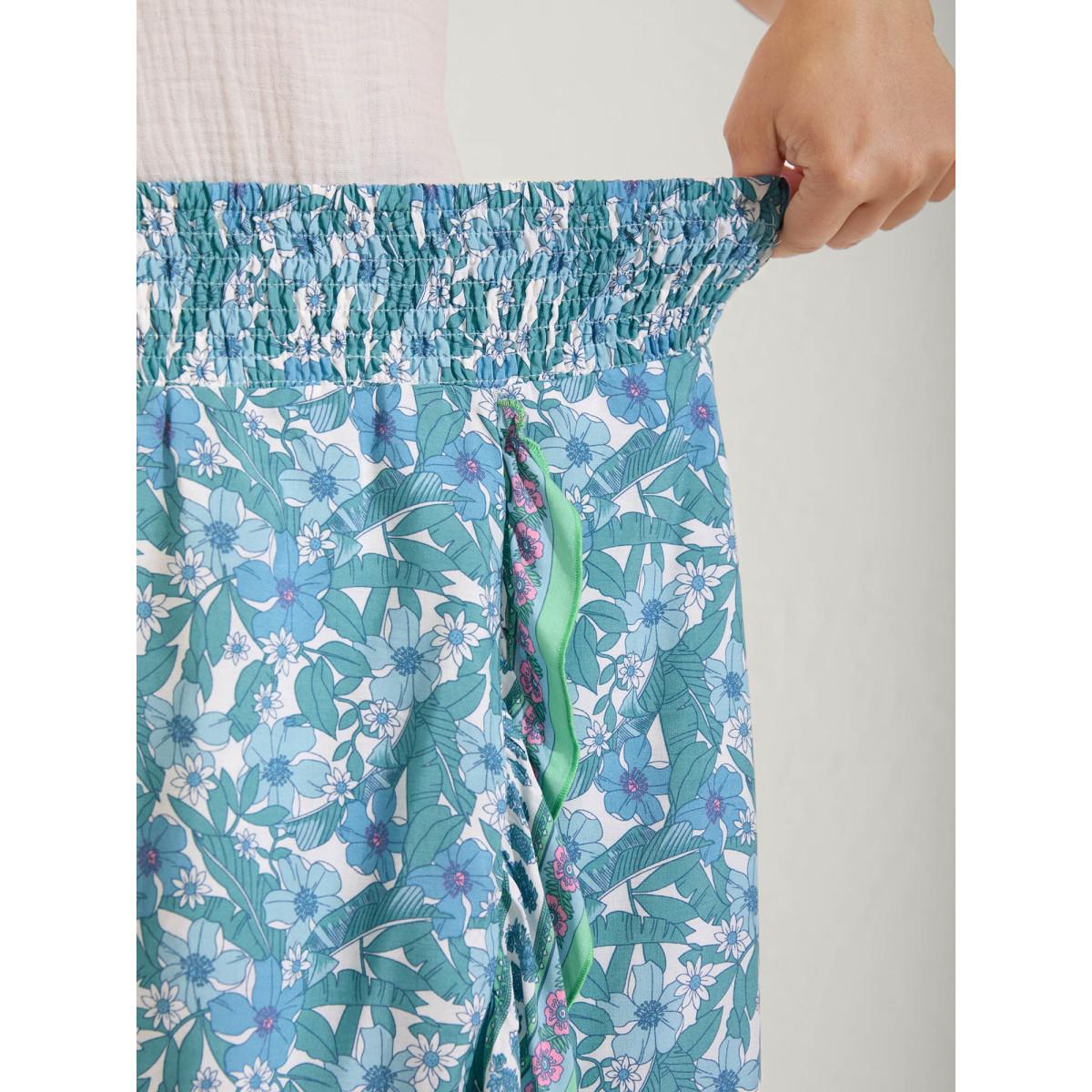 Plus Size Floral Ruffled Wrap Midi Skirt Women Arctic Resort Shirred Loose No stretch Side seam pocket Vacation Skirts BloomChic 14-16/1X Product Image