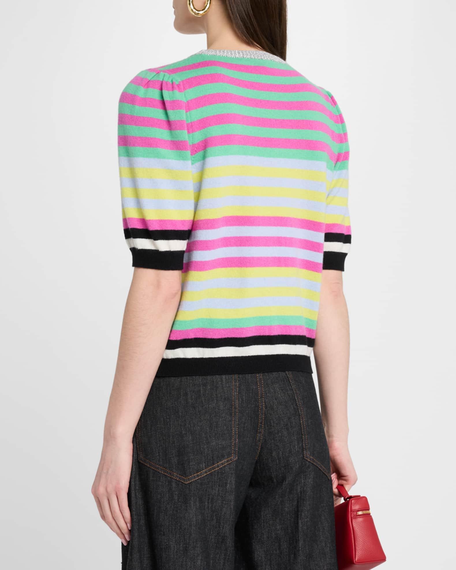 Striped Puff-Sleeve Wool-Cashmere Crewneck Sweater Product Image
