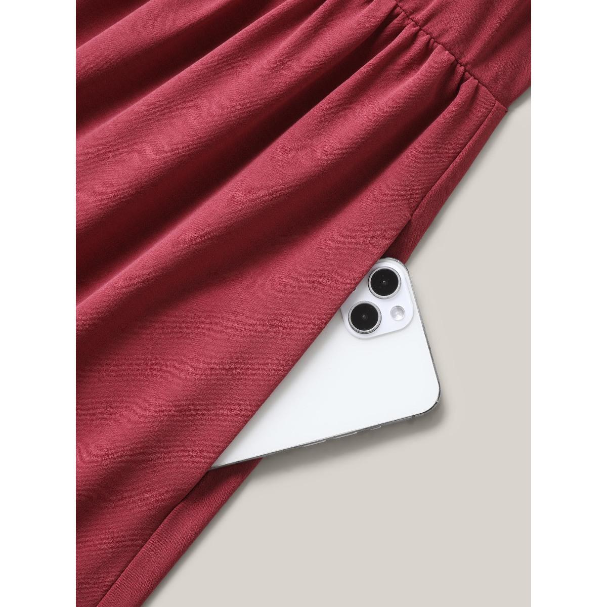 Plus Size Floral Embroidery Solid Tiered Midi Dress Russet Women Square Neck Short sleeve Curvy BloomChic 22-24/3X Product Image