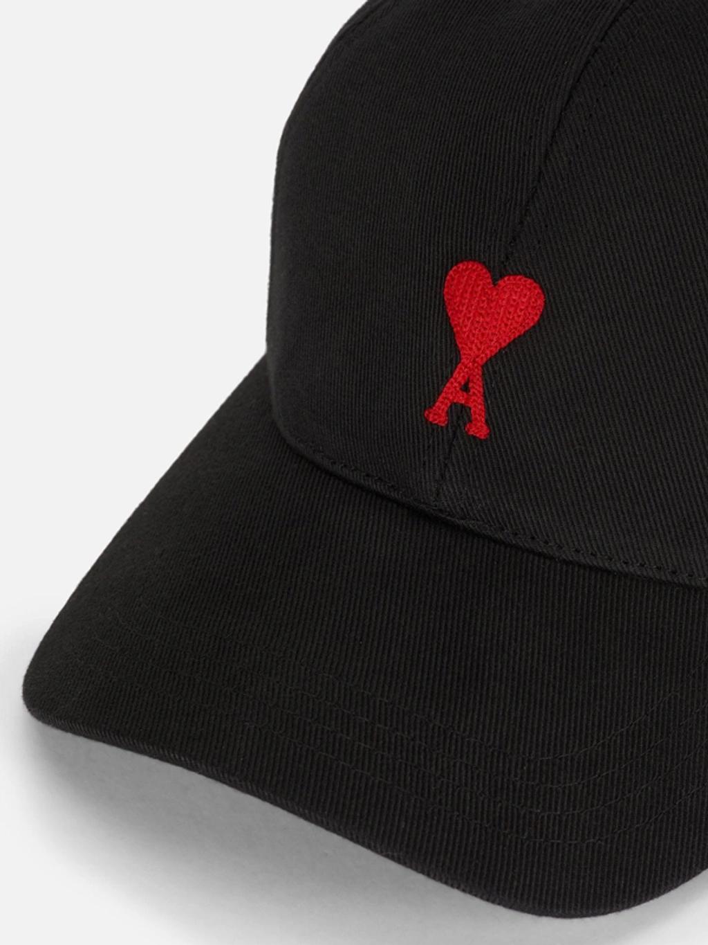 AMI ALEXANDRE MATTIUSSI Ami Paris Black And Red Cotton Ami Paris De Coeur Baseball Cap Product Image