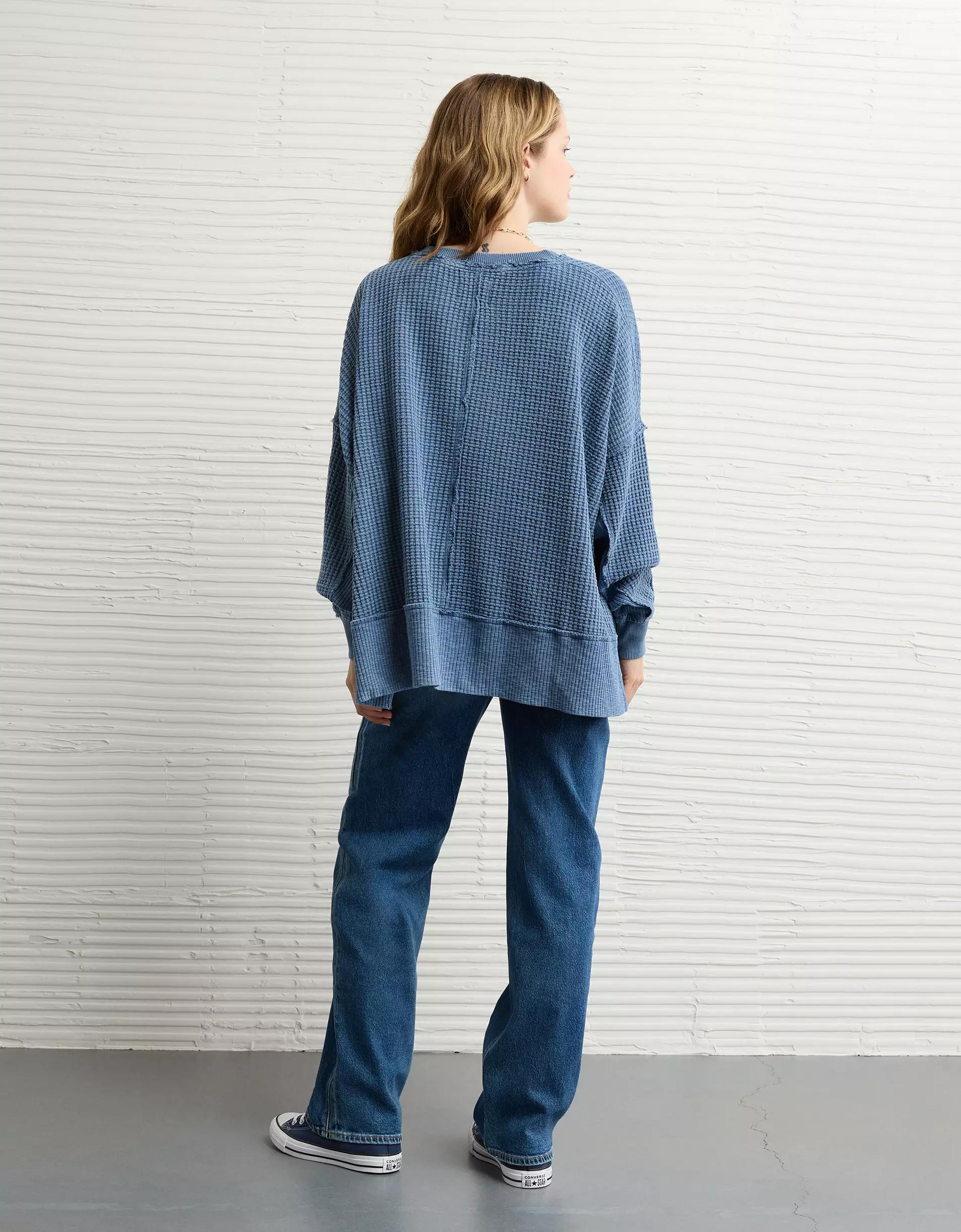 AE Big Hug Crew Neck Waffle Sweatshirt Product Image