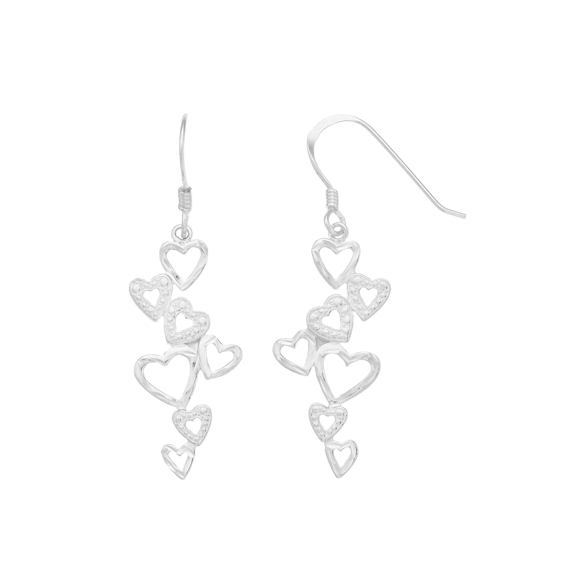 Sterling Silver Heart Cluster Dangle Earrings, Women's Product Image