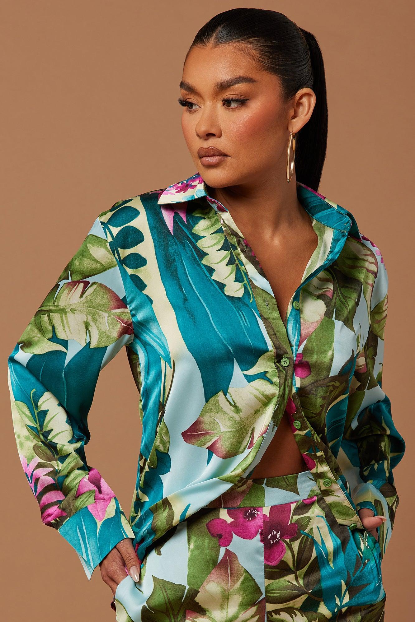 Kyoto Satin Pant Set - Green/combo Product Image