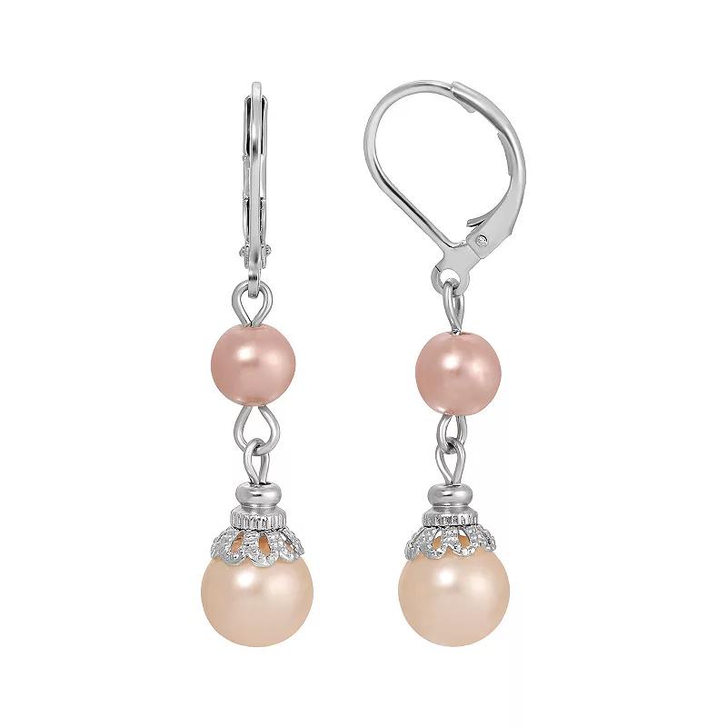 1928 Silver Tone Multi Color Simulated Pearl Leverback Earrings, Womens Product Image