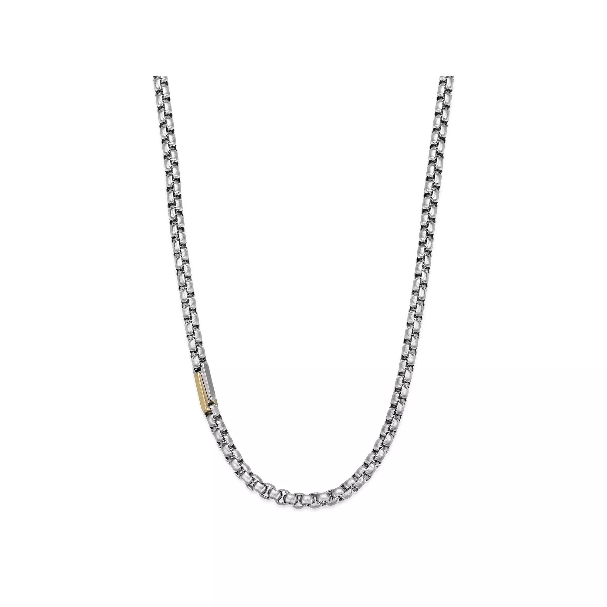LYNX Men's Two Tone Stainless Steel Box Chain Necklace, Size: 22", Gold Tone Product Image