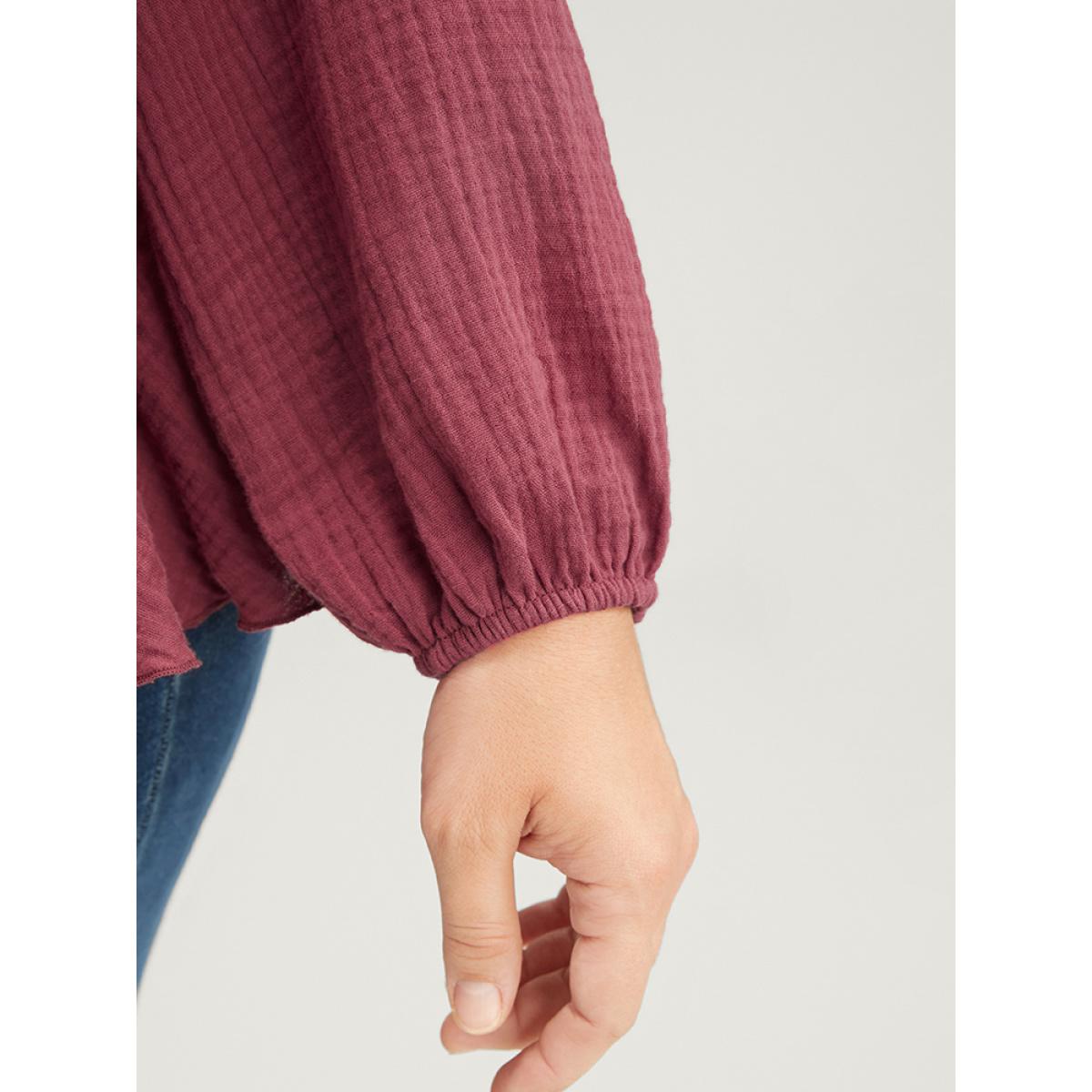 Plus Size Russet Solid Lantern Sleeve Asymmetrical Hem Wrap Blouse Women Elegant Long Sleeve V-neck Dailywear Blouses BloomChic 28/5X Product Image