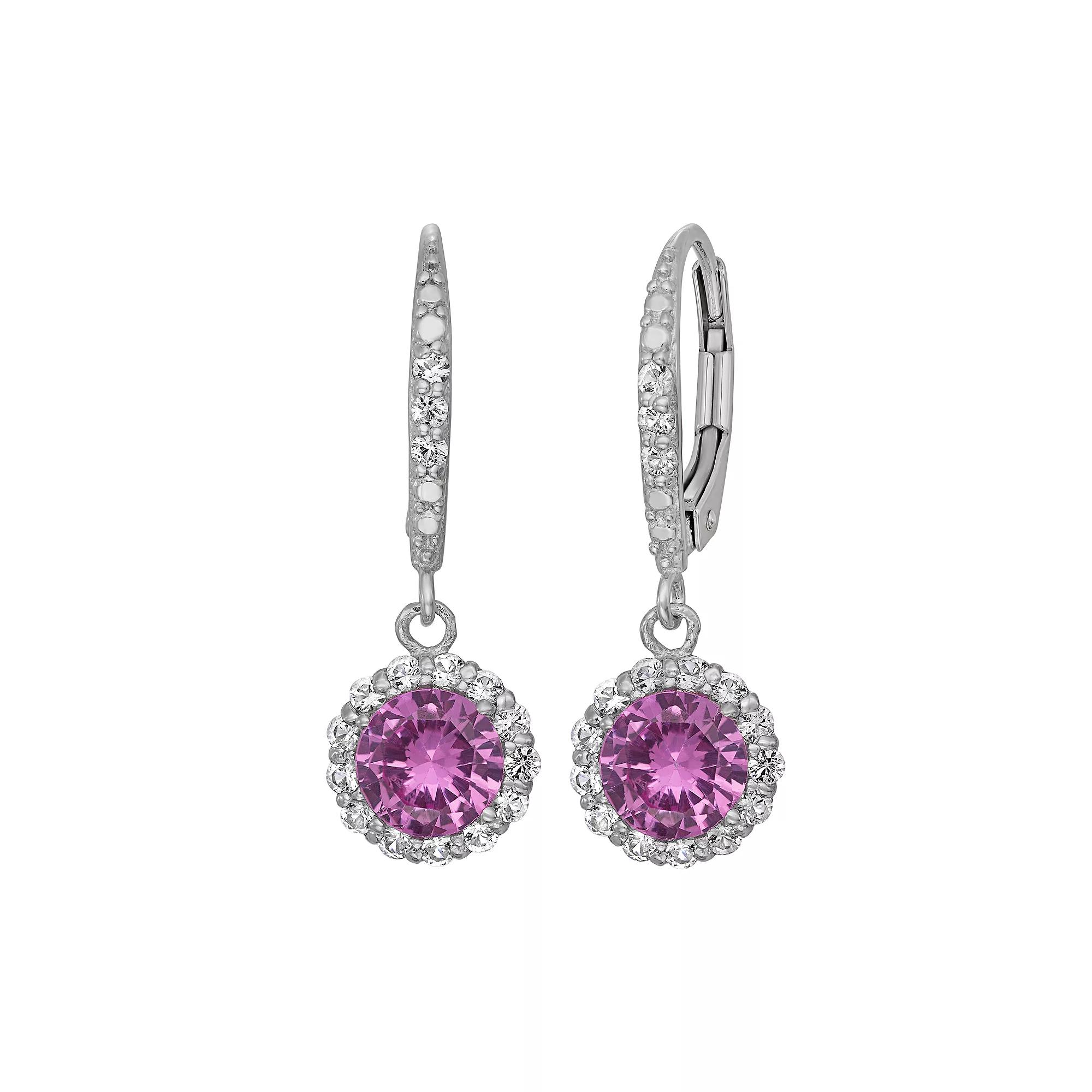 Lab-Created Pink and White Sapphire Sterling Silver Halo Drop Earrings, Women's, Multi Product Image