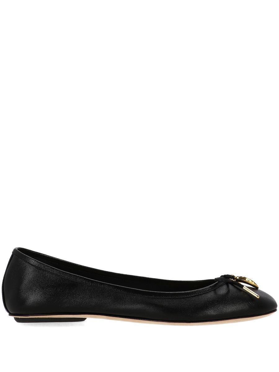 CHLOÉ Bow Detail Round Toe Flat Sole Ballerina Shoes In Black Product Image