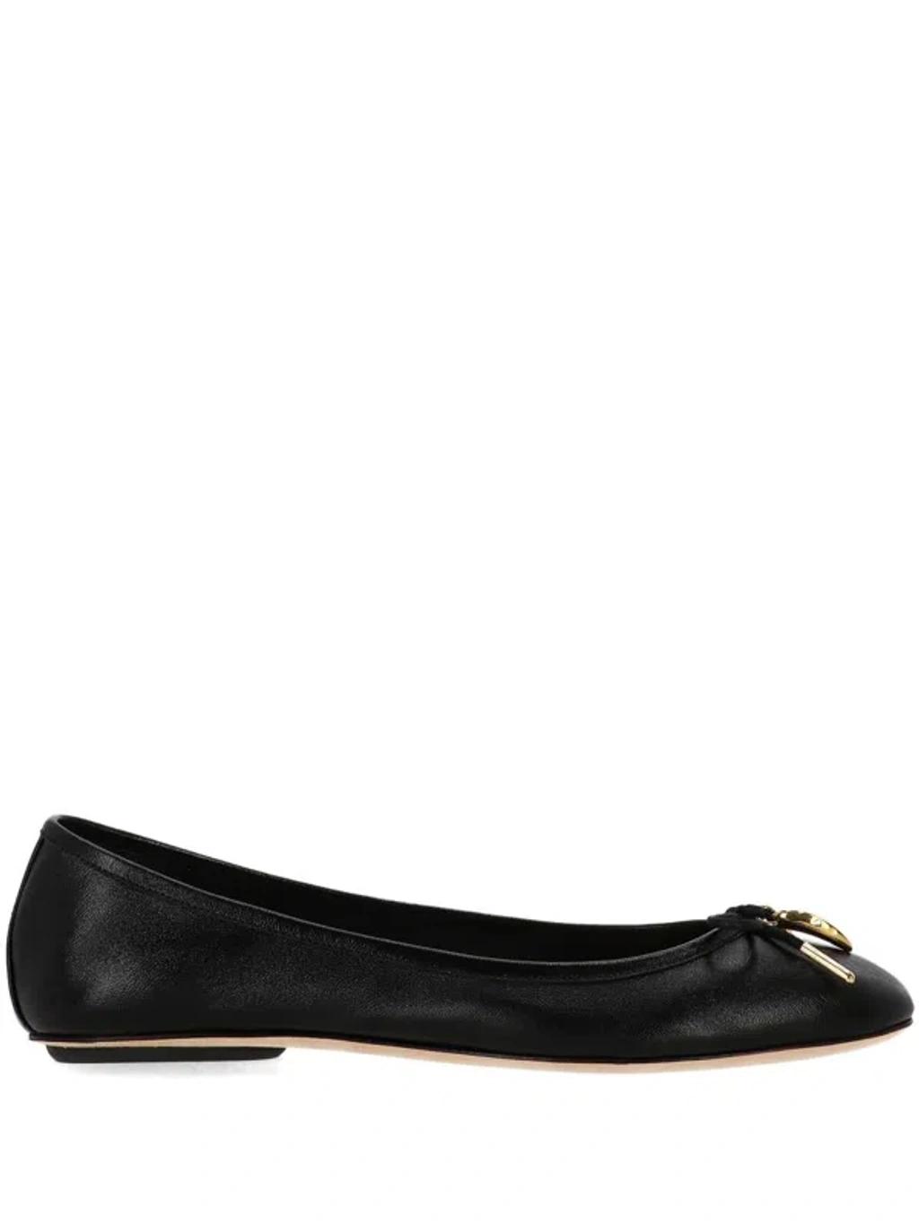 CHLOÉ Bow Detail Round Toe Flat Sole Ballerina Shoes In Black Product Image