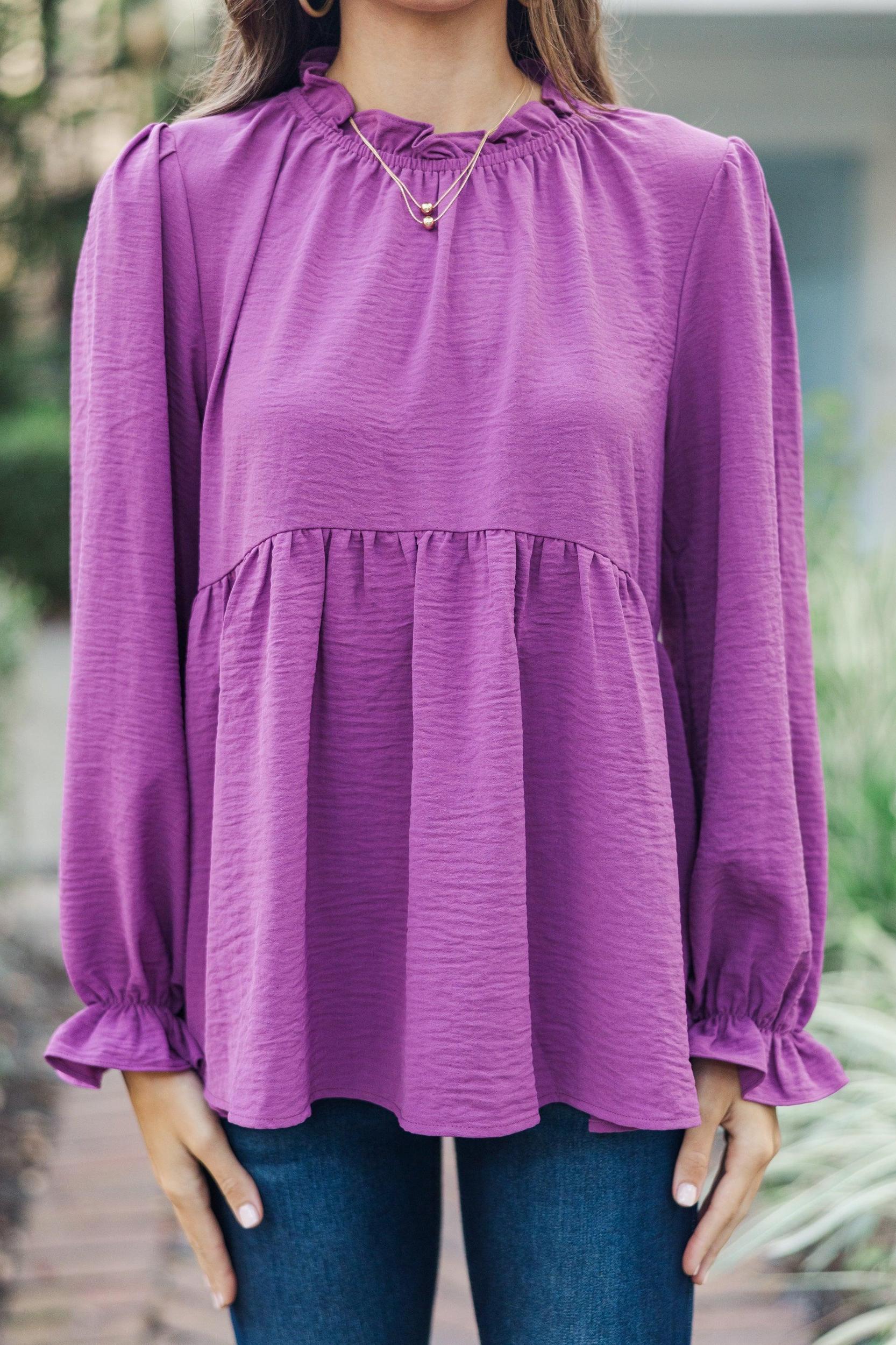 Making Moves Plum Purple Ruffled Blouse Female Product Image