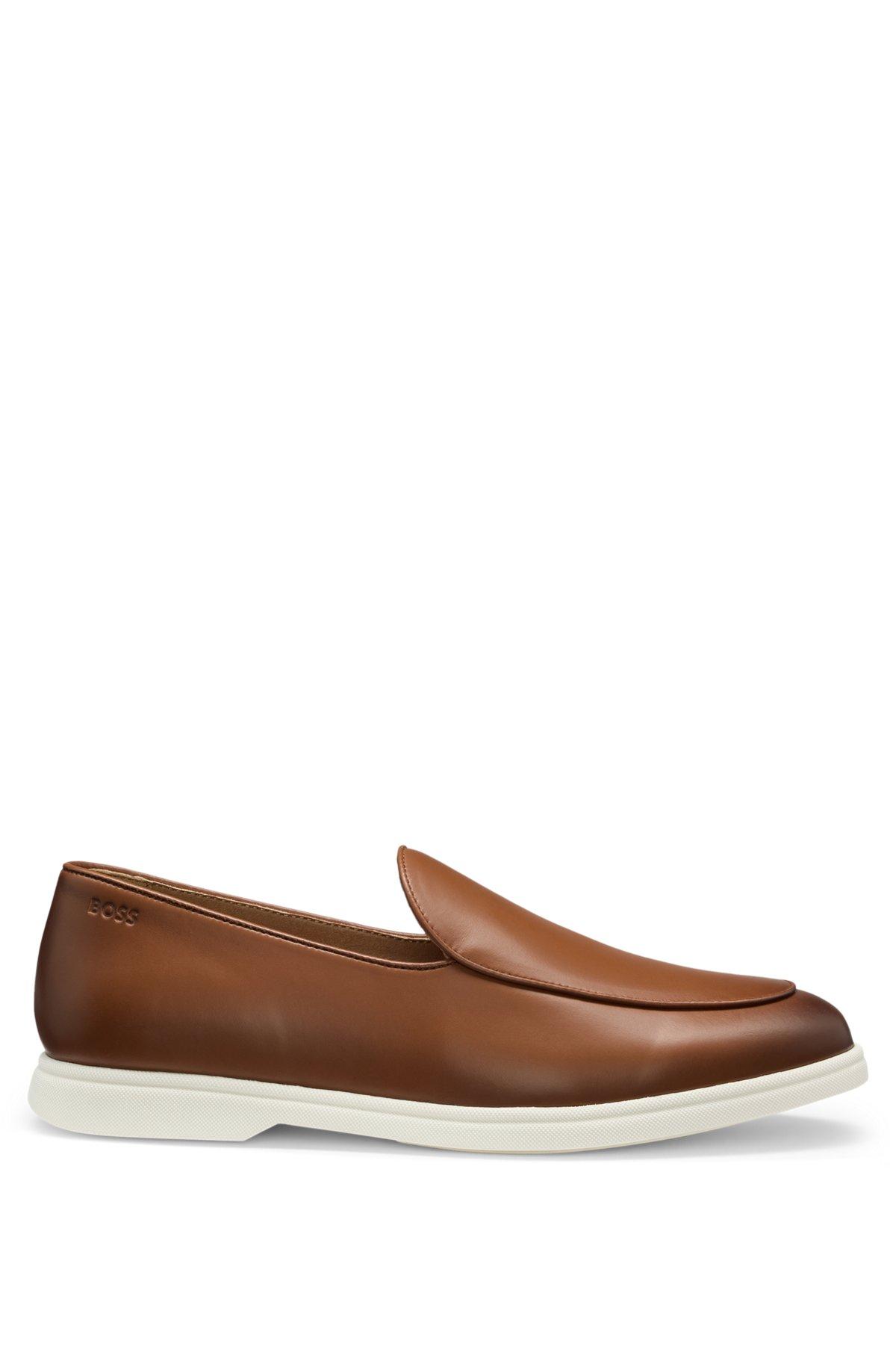 BOSS - Nappa-leather loafers with contrast outsole - Brown Product Image