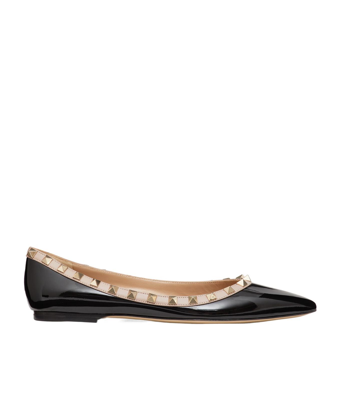 VALENTINO GARAVANI Pointed Toe Studded Trim Flat Sole Ballerina In Black Product Image