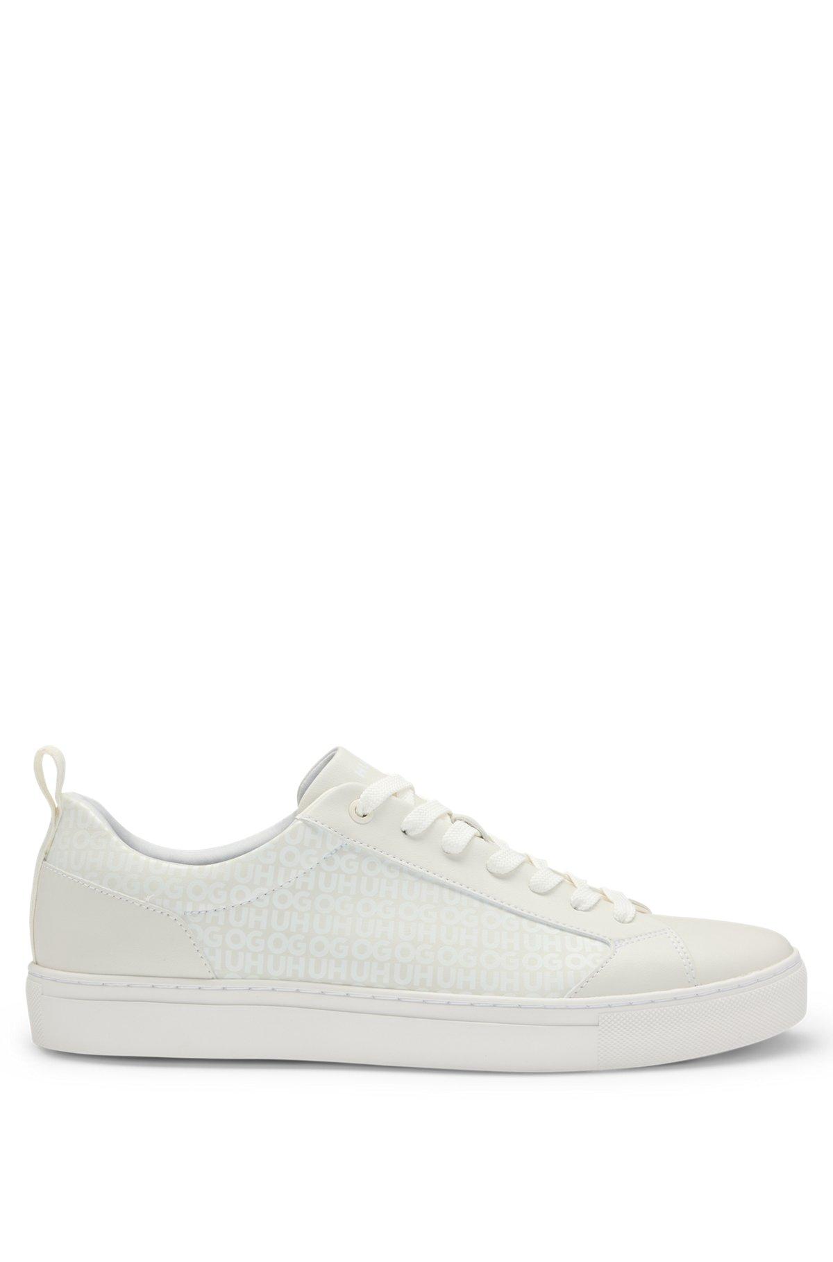 HUGO - Faux-leather trainers with tonal monograms - White Product Image