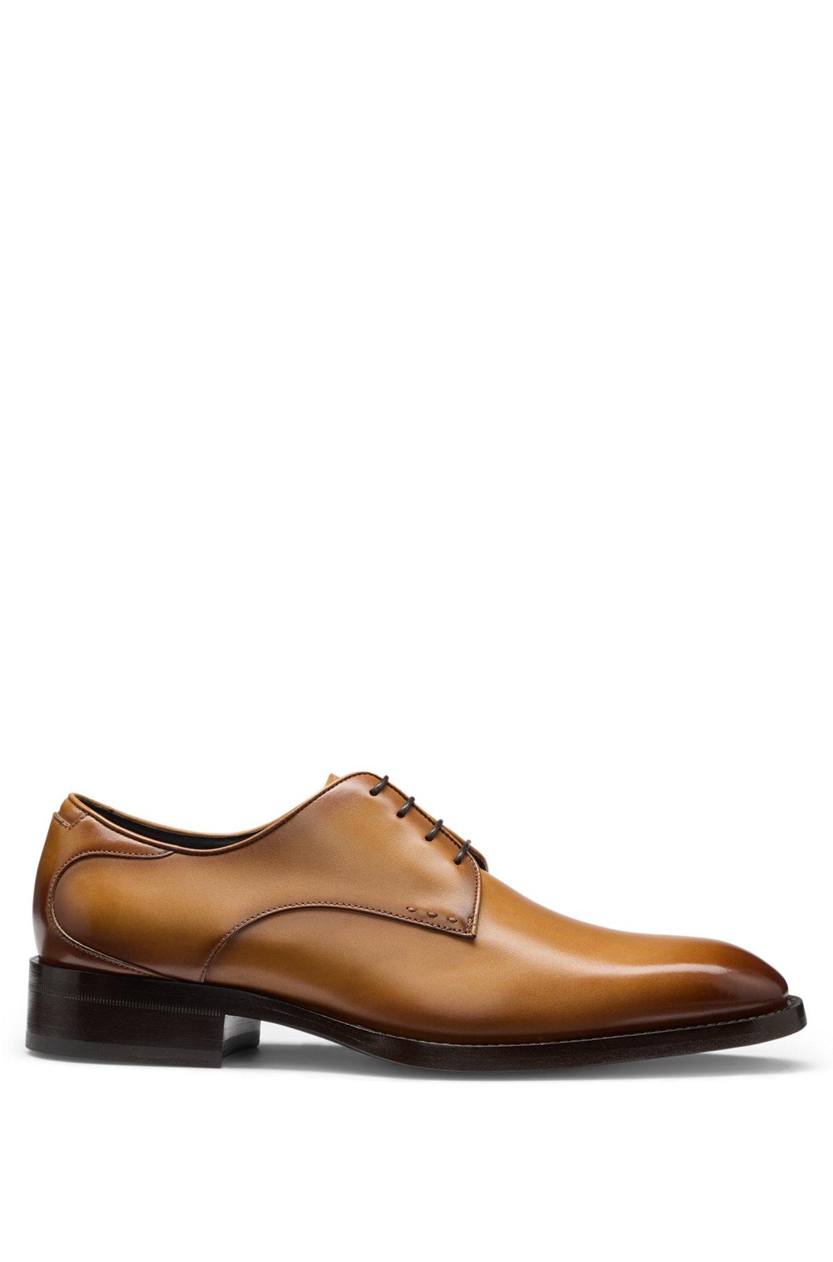 BOSS - Burnished-leather Derby shoes with stitch details - Brown Product Image