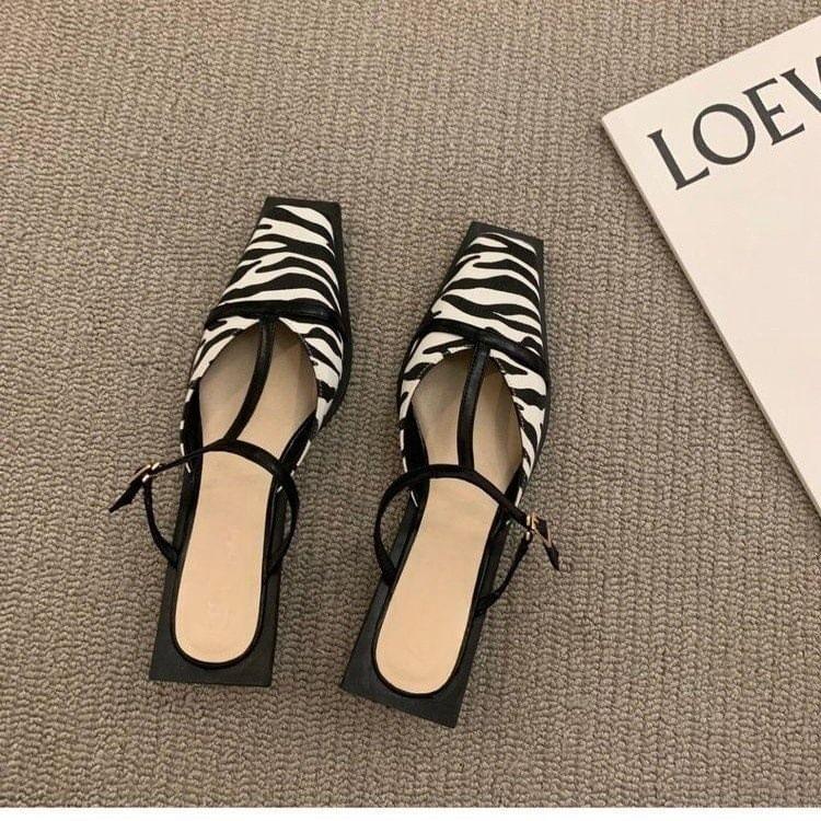 Square Toe T-Strap Chunky Heel Mules Product Image