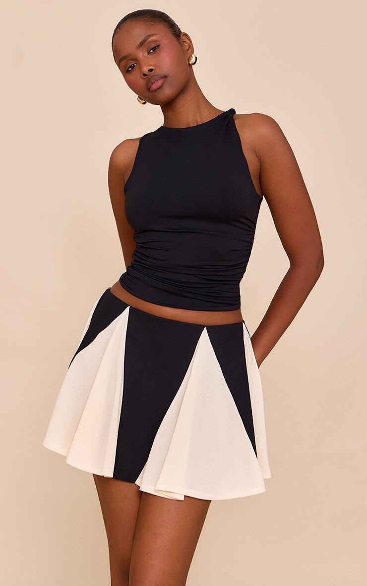 Black Chiffon Contrast Godet Mini Skirt Product Image