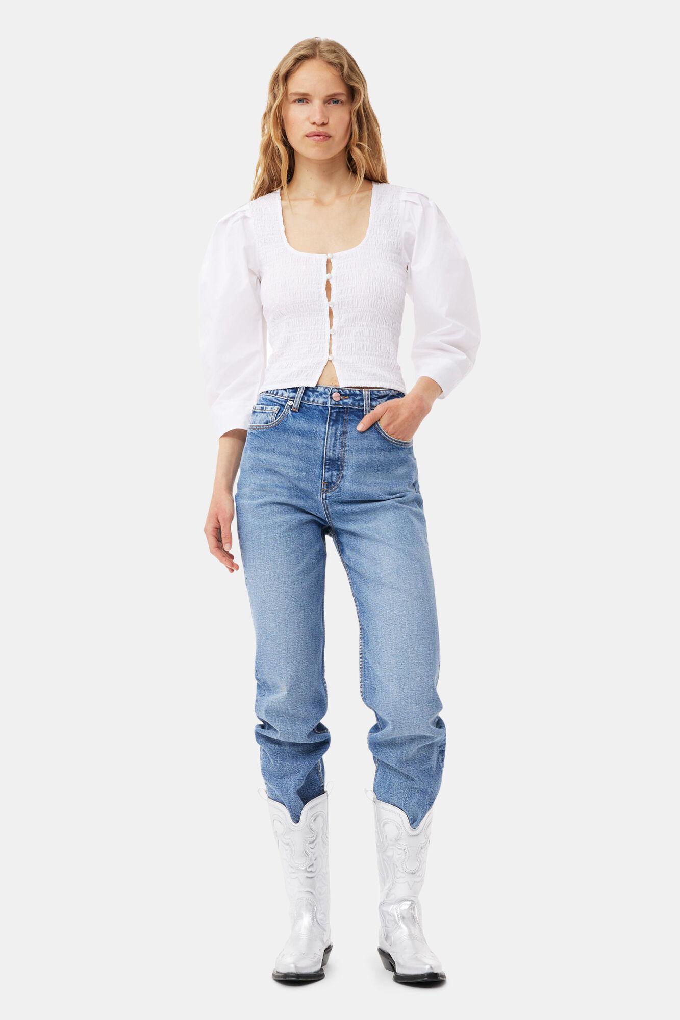 White Cotton Poplin Smock Blouse Product Image