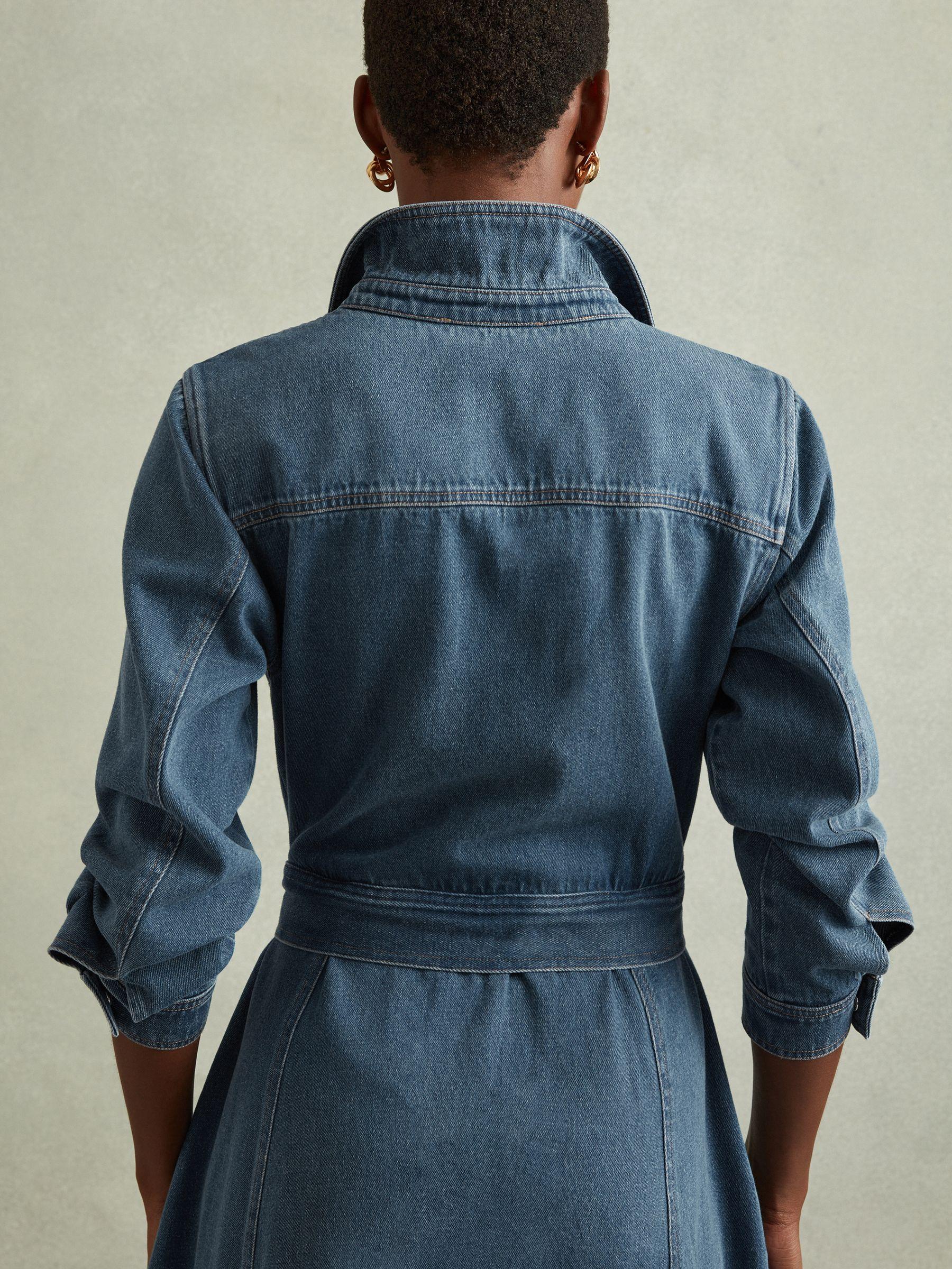 Belted Denim Midi Dress in Indigo Product Image