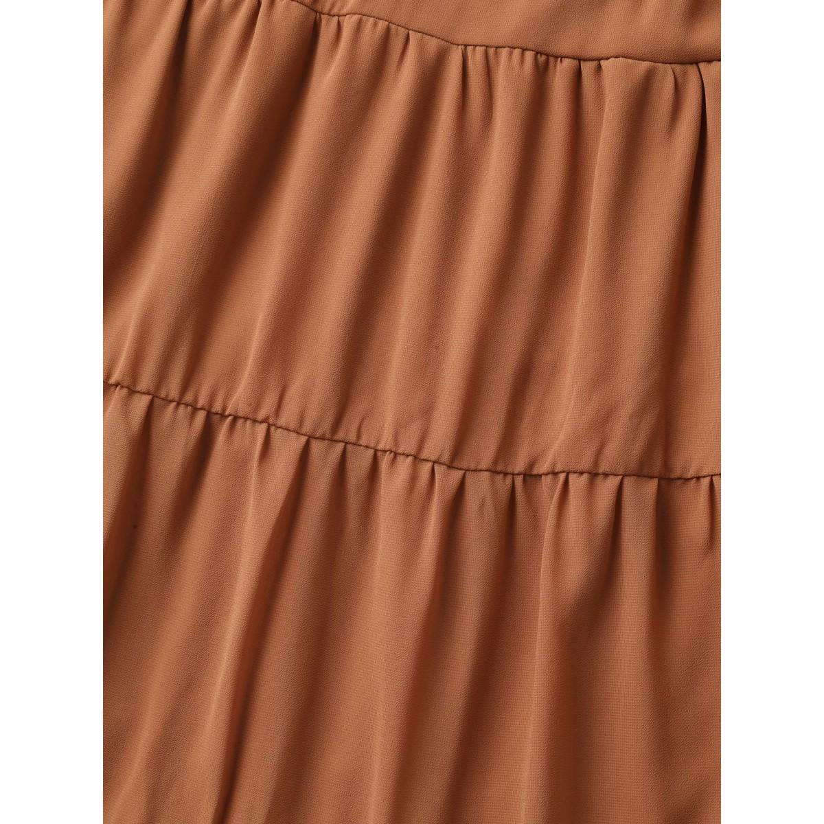 Plus Size Chiffon Floral Embroidered Tiered Midi Dress Bronze Women Boho Embroidered Notched collar Cap Sleeve Curvy BloomChic 10/M Product Image