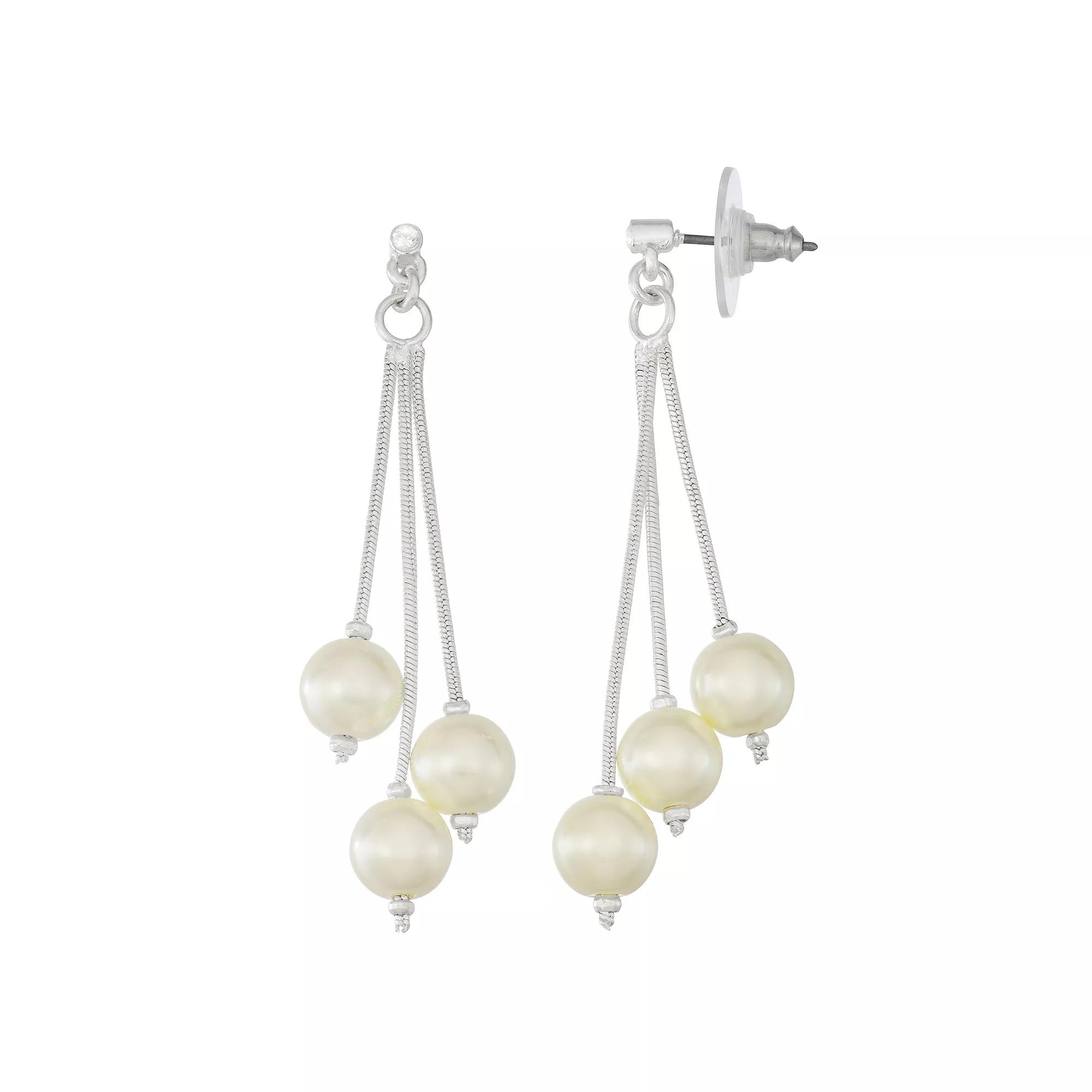 Napier Silver Tone Simulated Pearl Multi Strand Drop Earrings, Womens, White Product Image