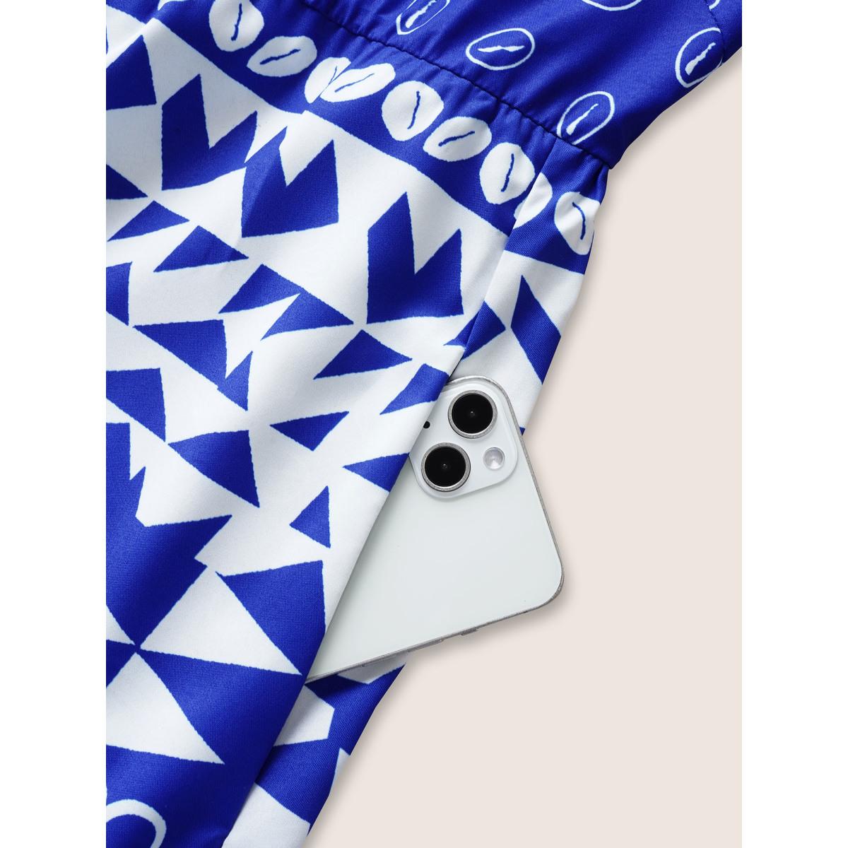 Plus Size Tropical Print Adjustable Straps Cami Dress Blue Women Resort Non V-neck Sleeveless Curvy BloomChic 12/L Product Image