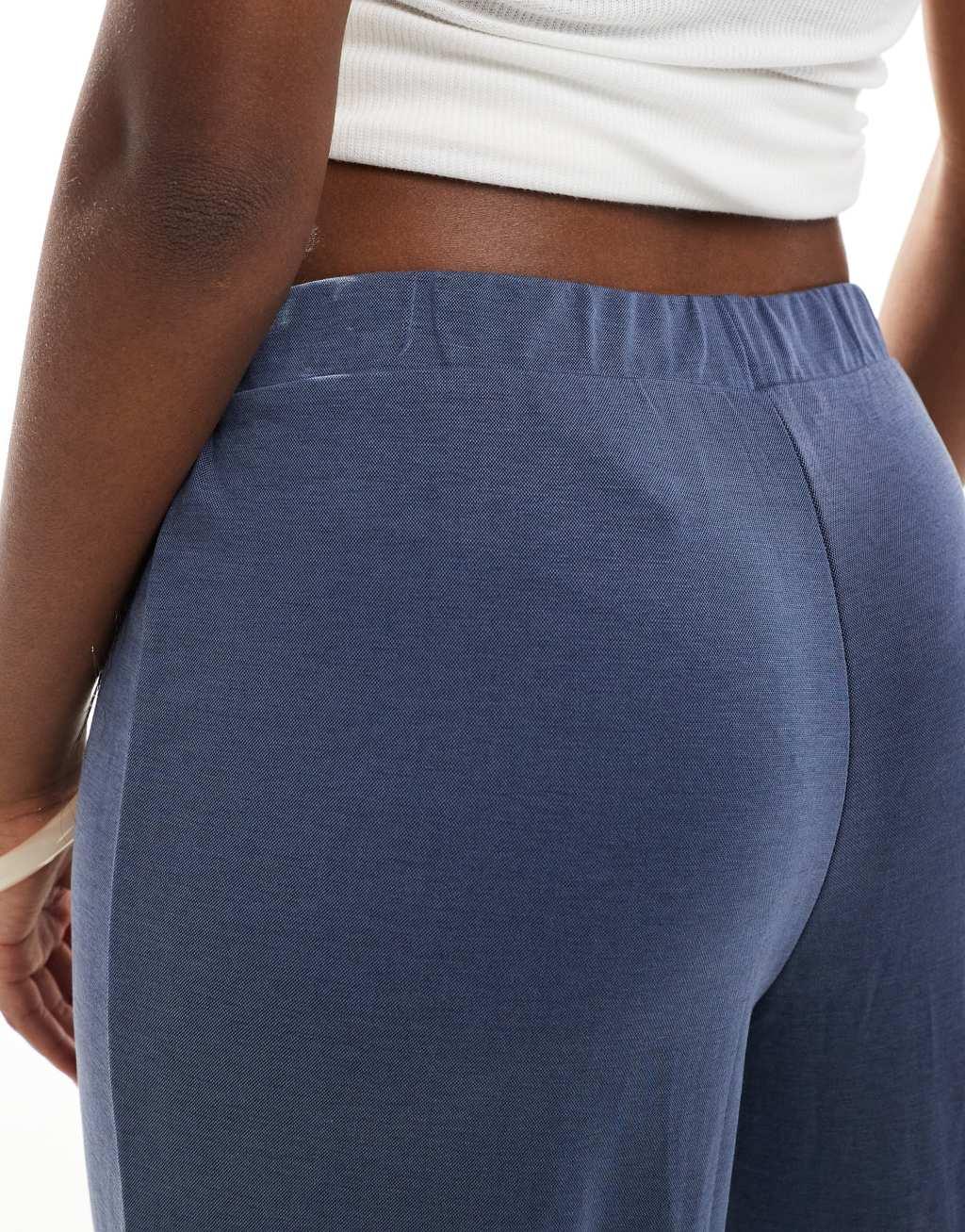 Monki straight leg casual soft pants in navy  Product Image