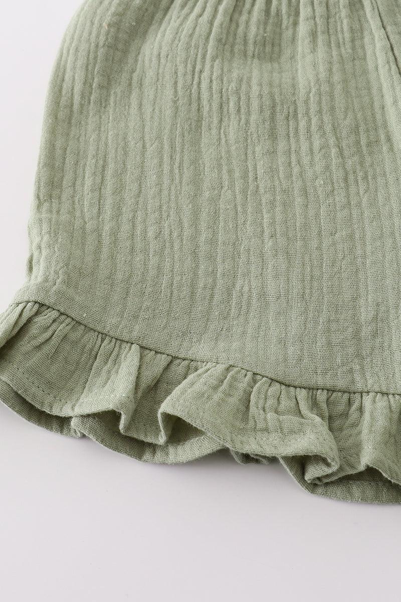 Premium Sage muslin ruffle shorts set Product Image
