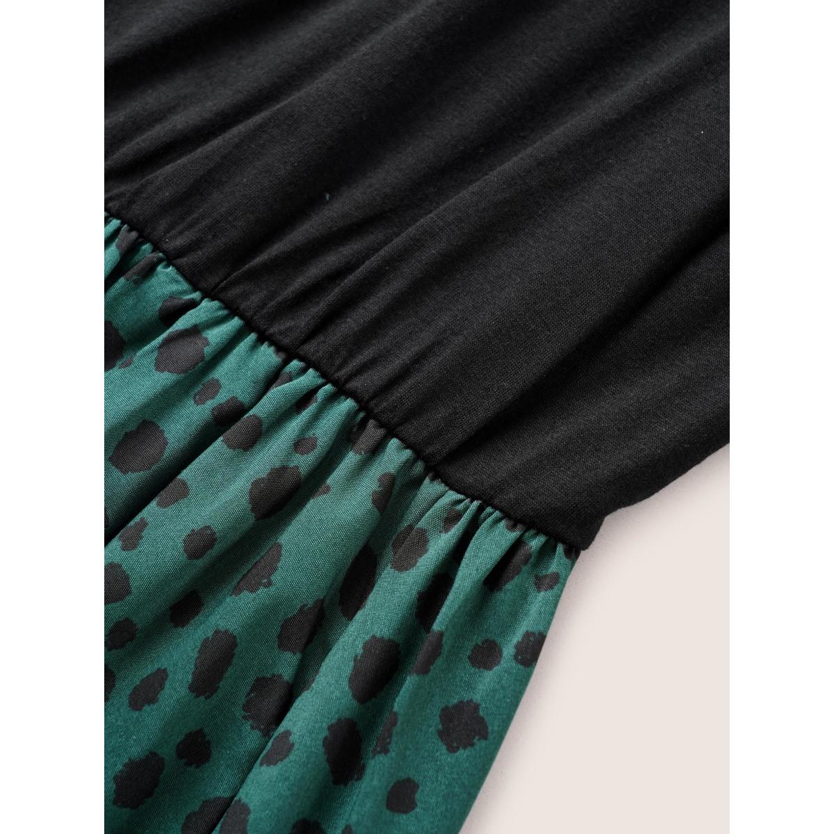 Plus Size Scoop Neck Leopard Patchwork Belted Dress Cyan Women Casual Non Sleeveless Curvy Midi Dress BloomChic 18-20/2X Product Image