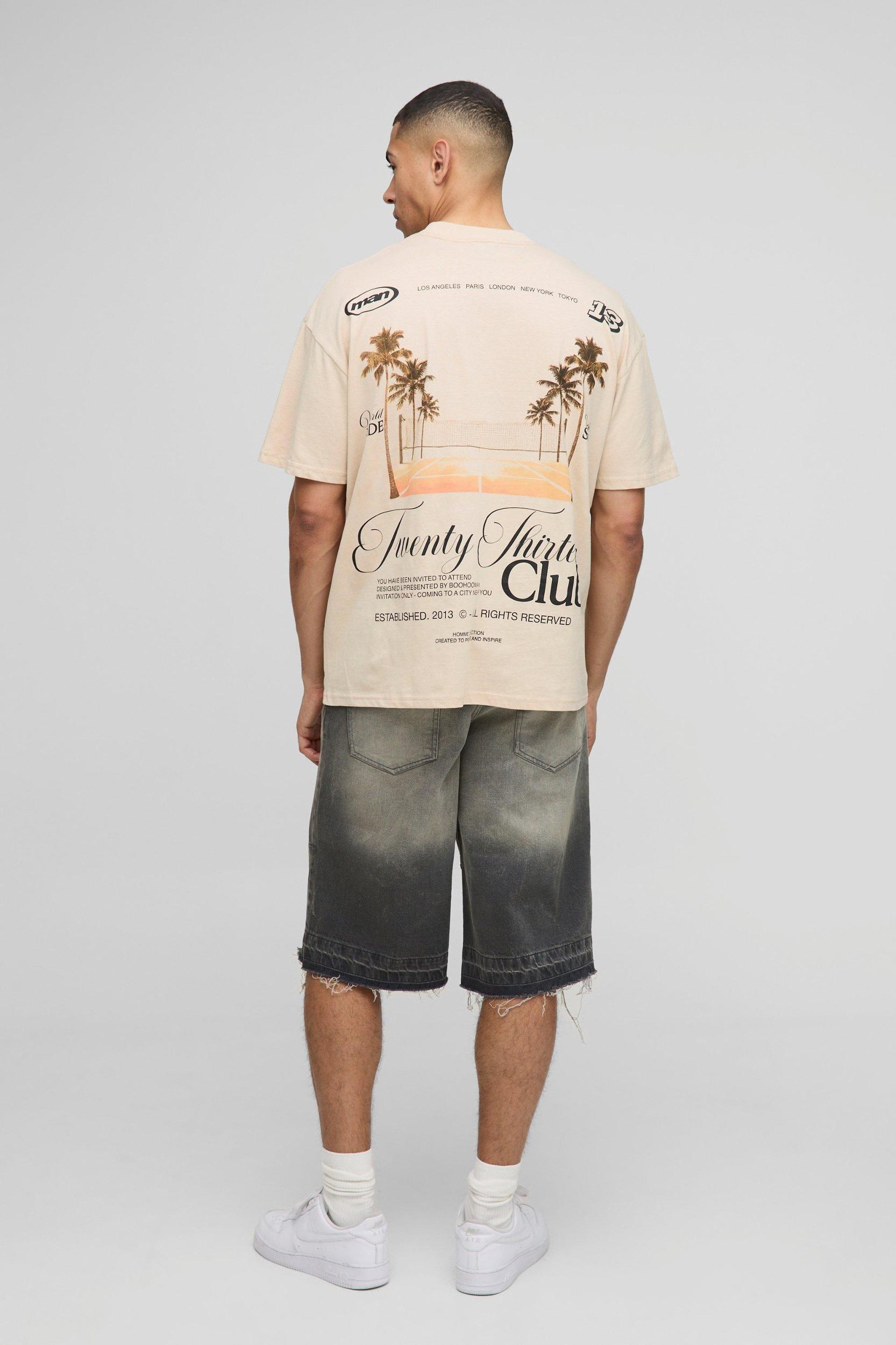 Oversized Extended Neck Tennis Court Palm T-Shirt | boohooMAN USA Product Image