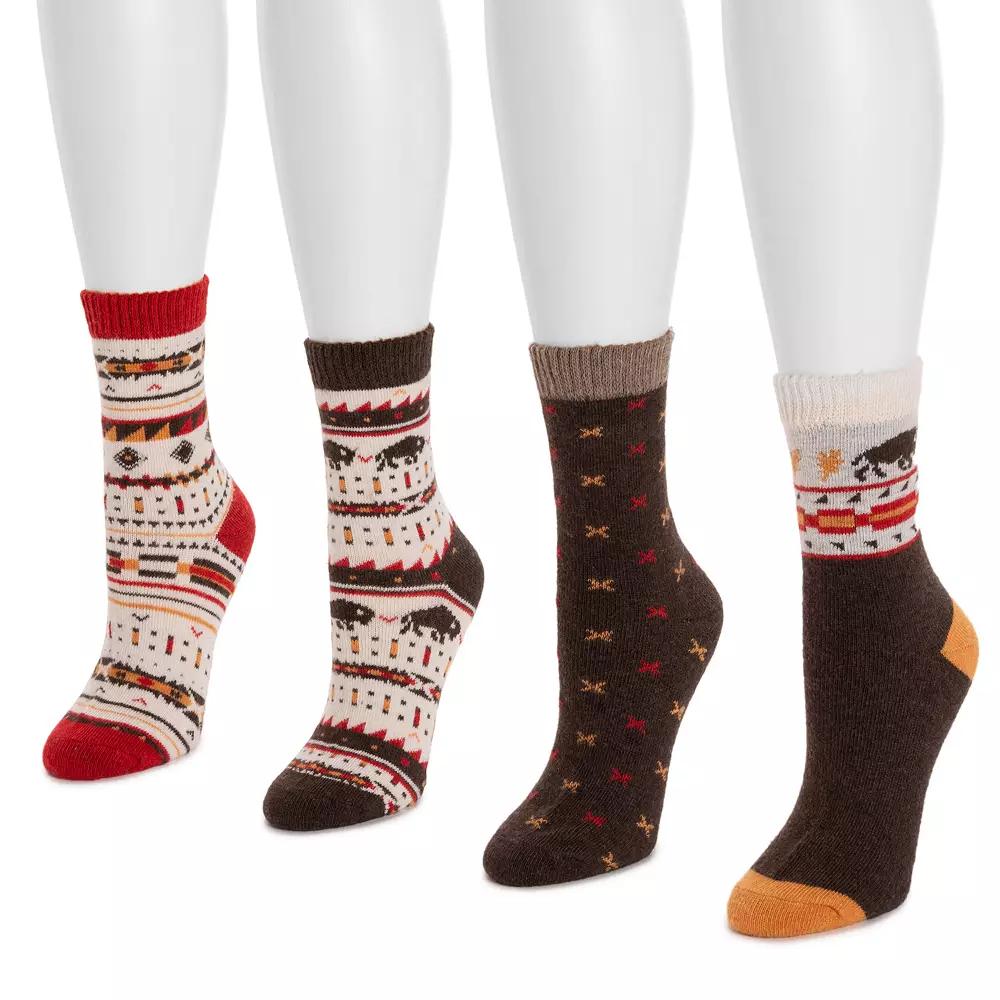 Women's MUK LUKS Holiday Boot Socks 2-Pack, Black Red Silver Product Image