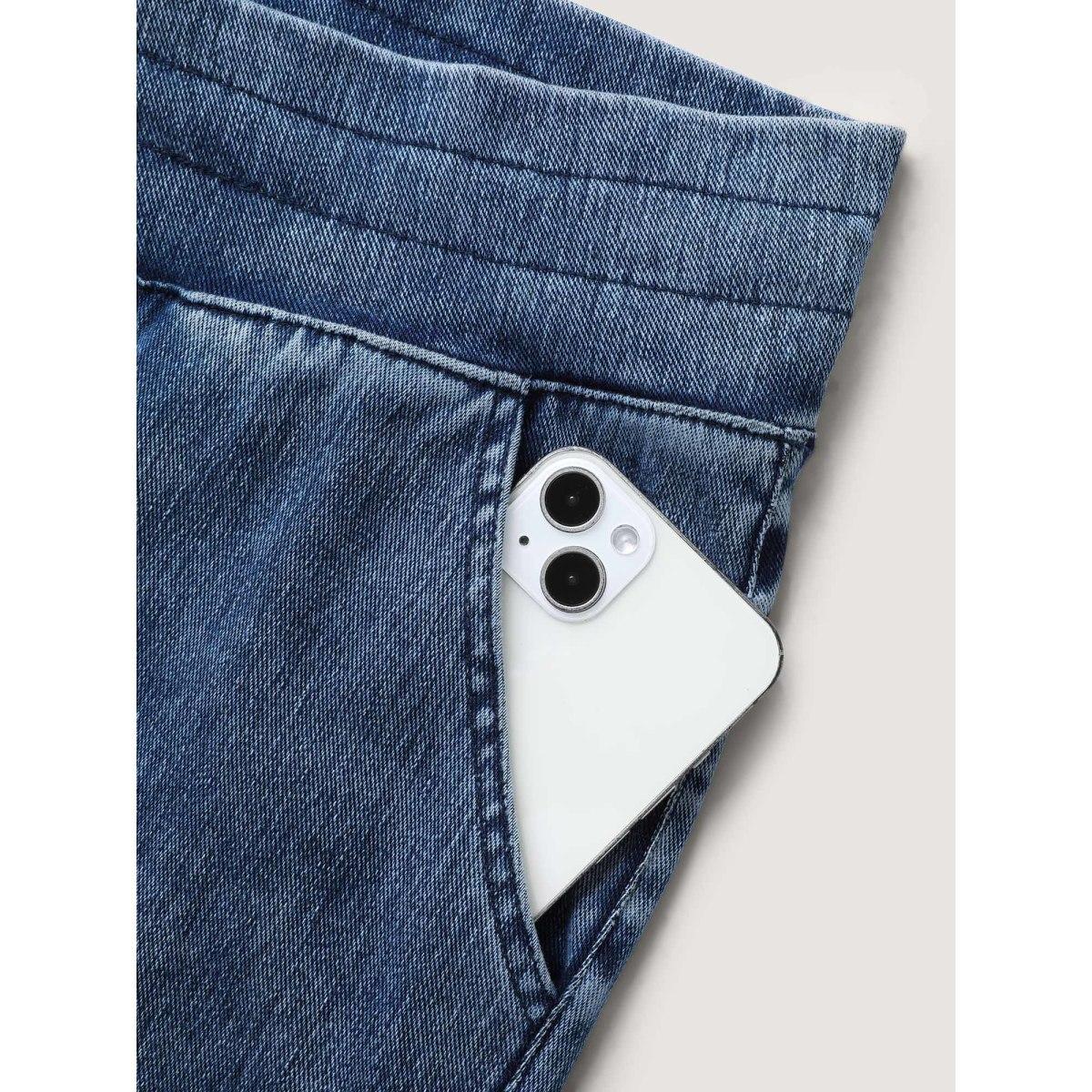 Plus Size Stretchy Waist-Tie Skinny-Fit Jeans Women Midblue High stretch Slanted pocket Jeans BloomChic 22/3X Product Image