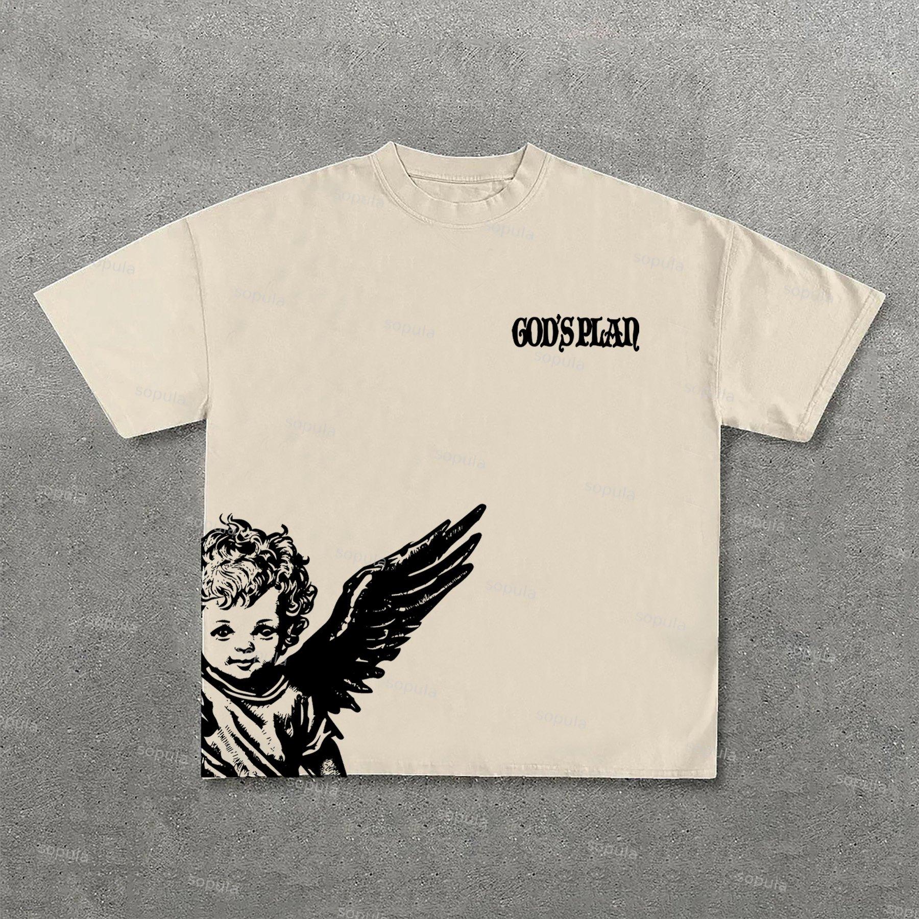 Angel Graphics God's Plan Print Cotton Casual T-Shirt Product Image