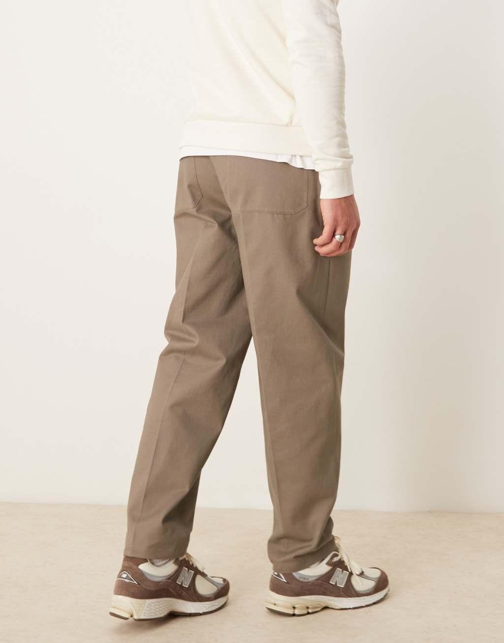 ASOS DESIGN smart oversized tapered cotton chino pants with side adjusters in khaki Product Image
