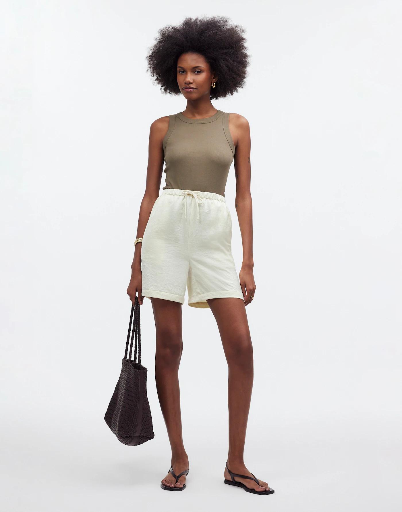 Drawstring Pull-On Shorts in Satin Product Image