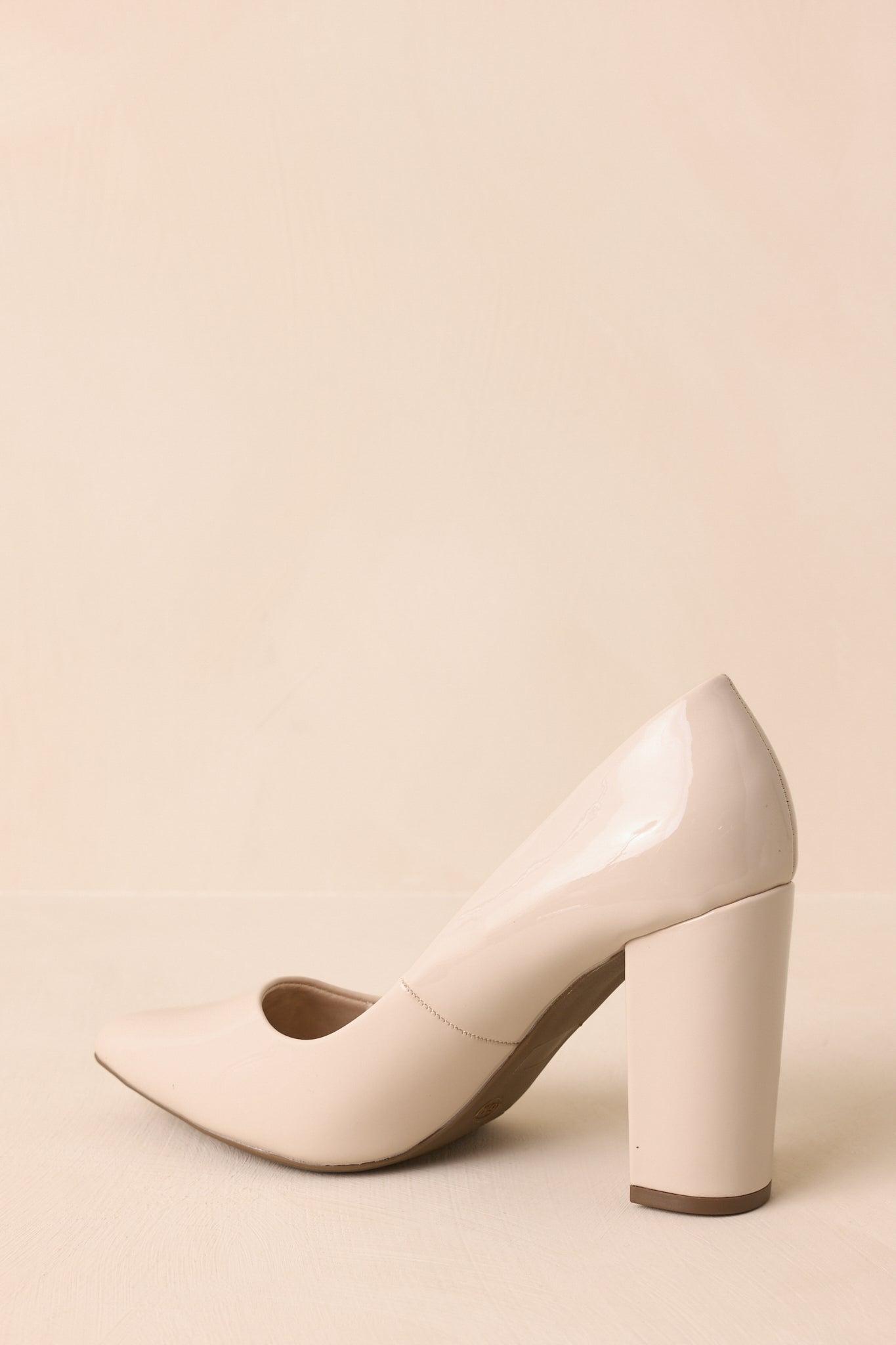 Run The Show Ivory Patent Pointed Toe Block Heel Pumps Product Image