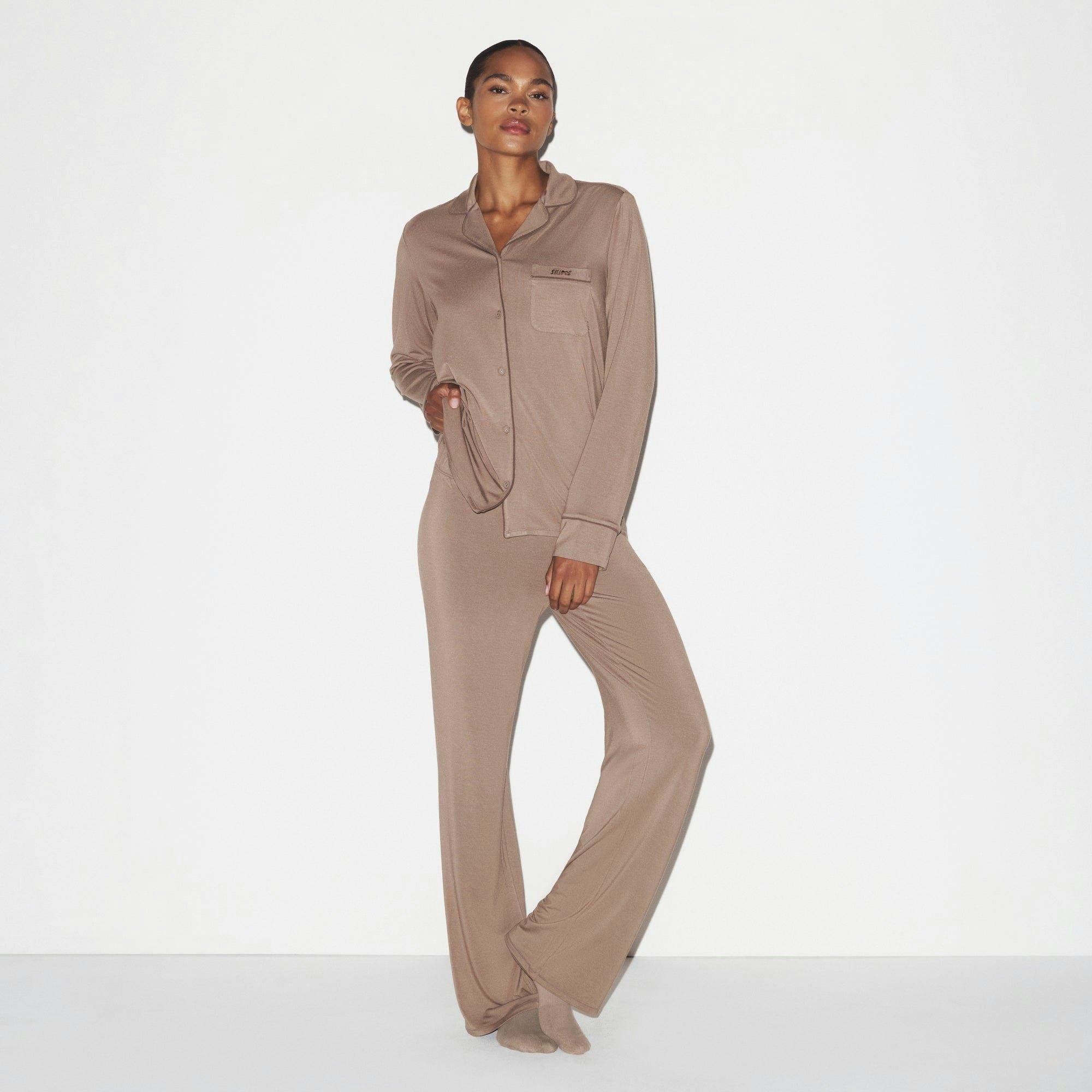 SKIMS SLEEP LONG SLEEVE BUTTON UP SET | FOSSIL Product Image