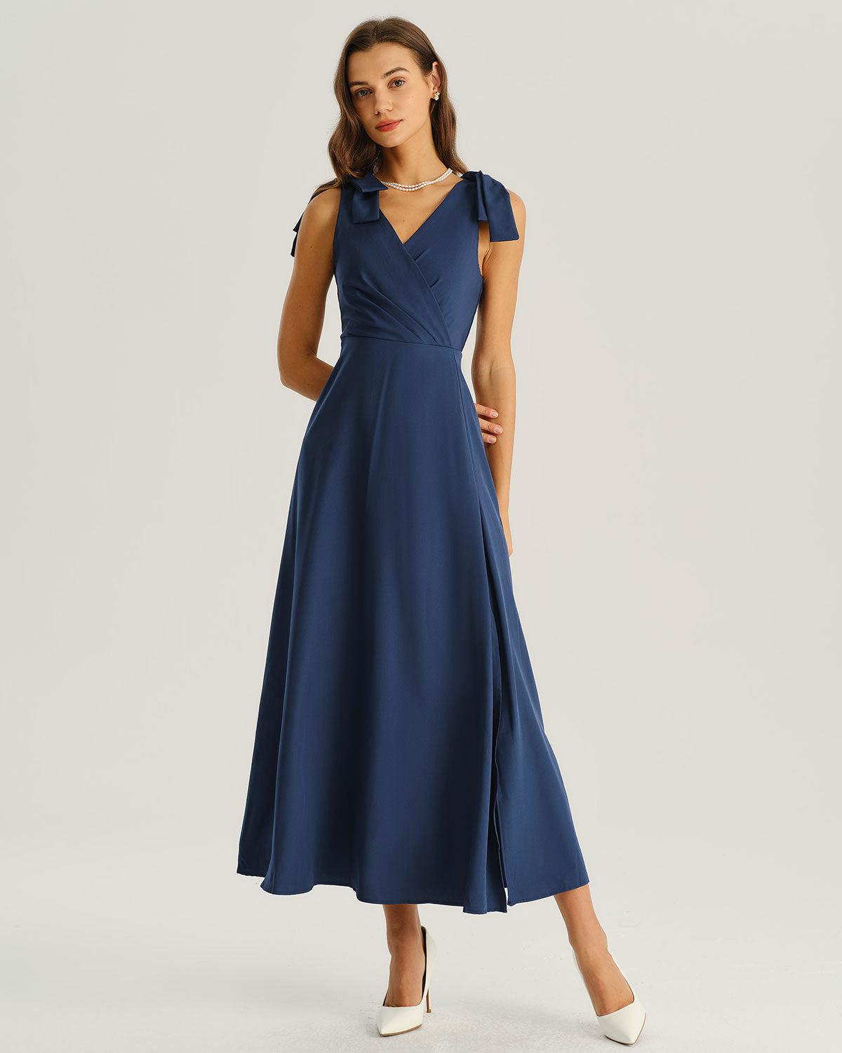 Navy Wrap Sleeveless Maxi Dress Product Image