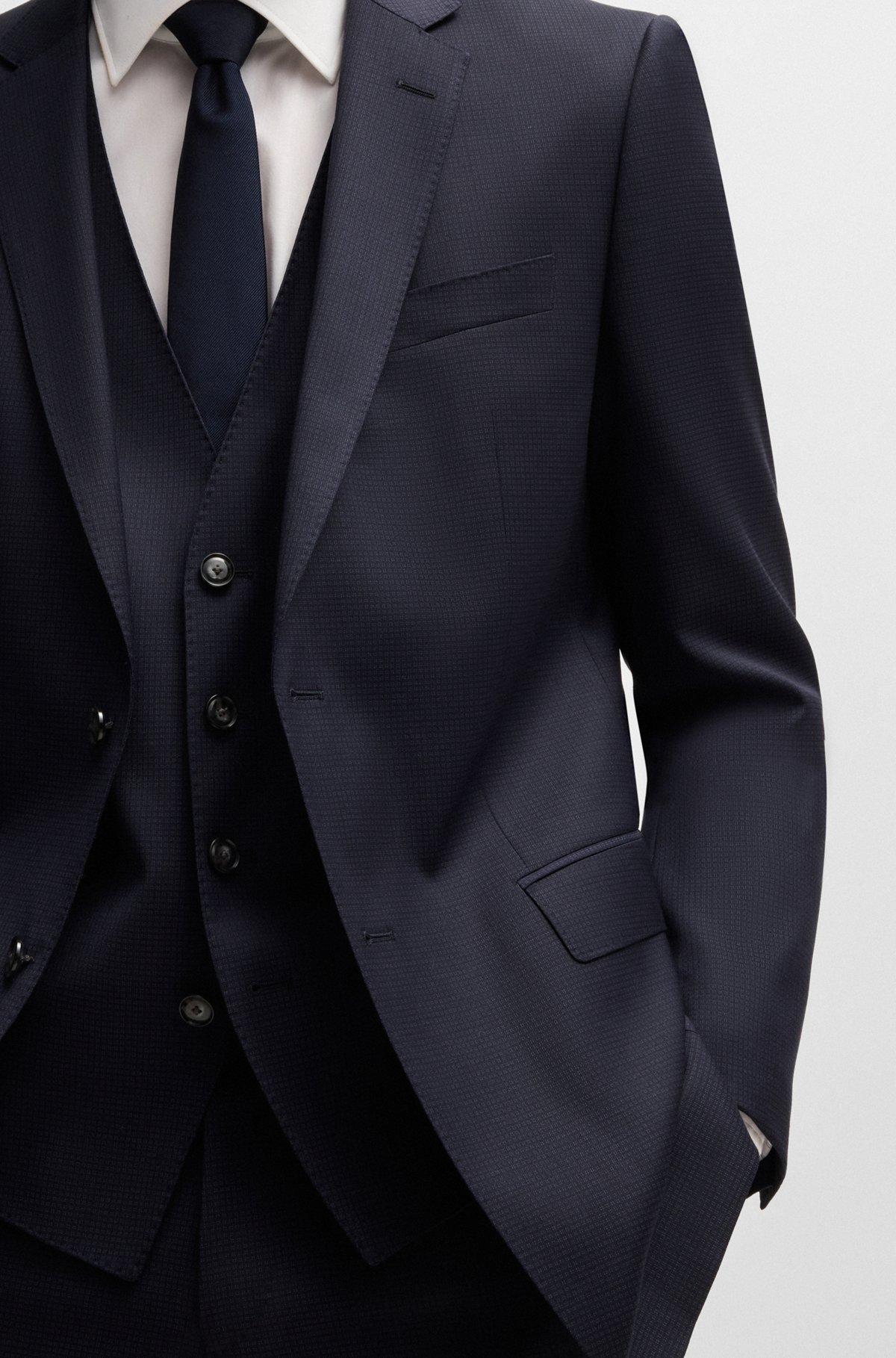 BOSS - Slim-fit three-piece suit in patterned wool - Dark Blue Product Image